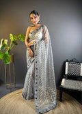 Designer Saree With Embroidery And Foil Thread Work