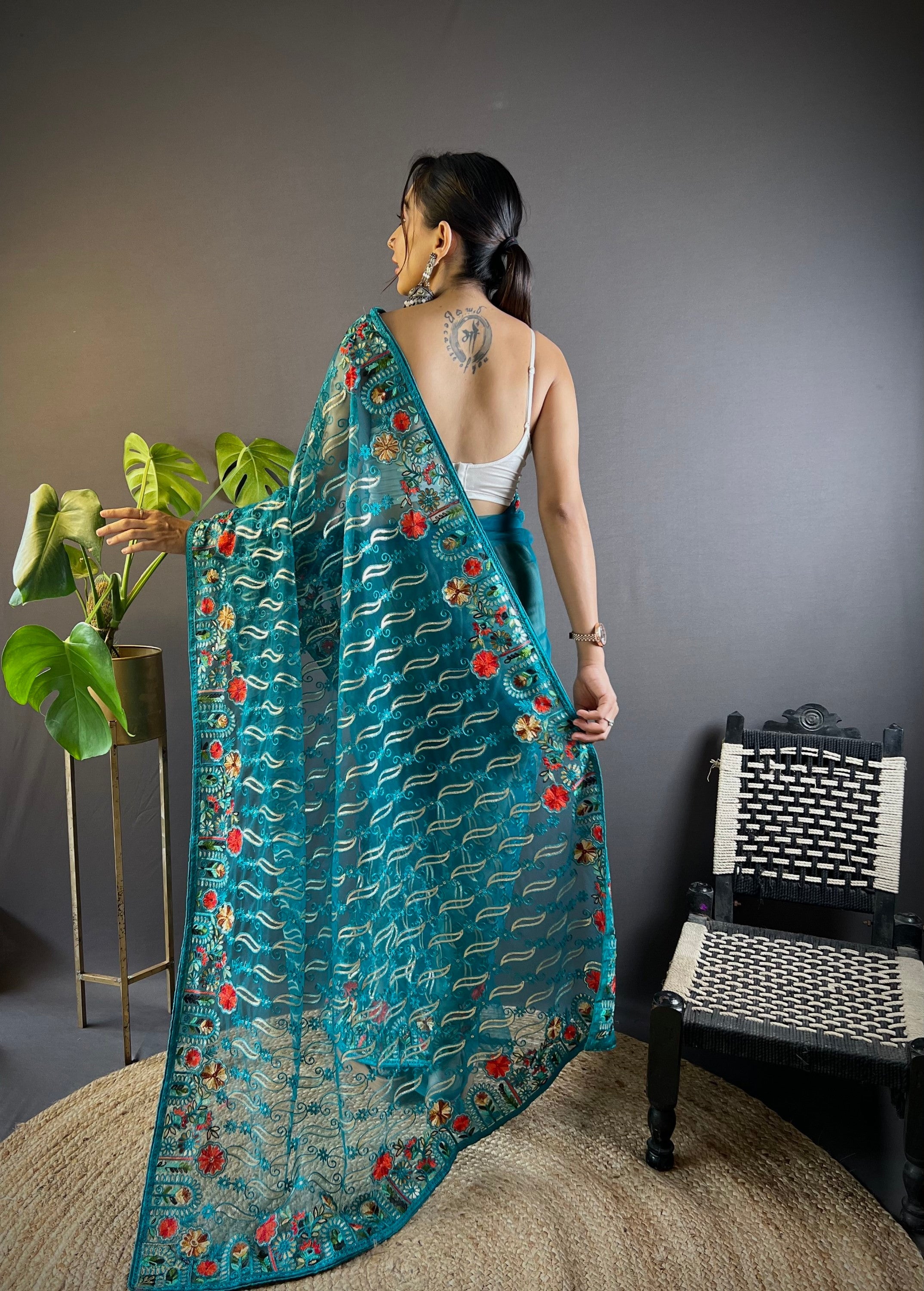 Beautiful Designer Saree With Embroidery work