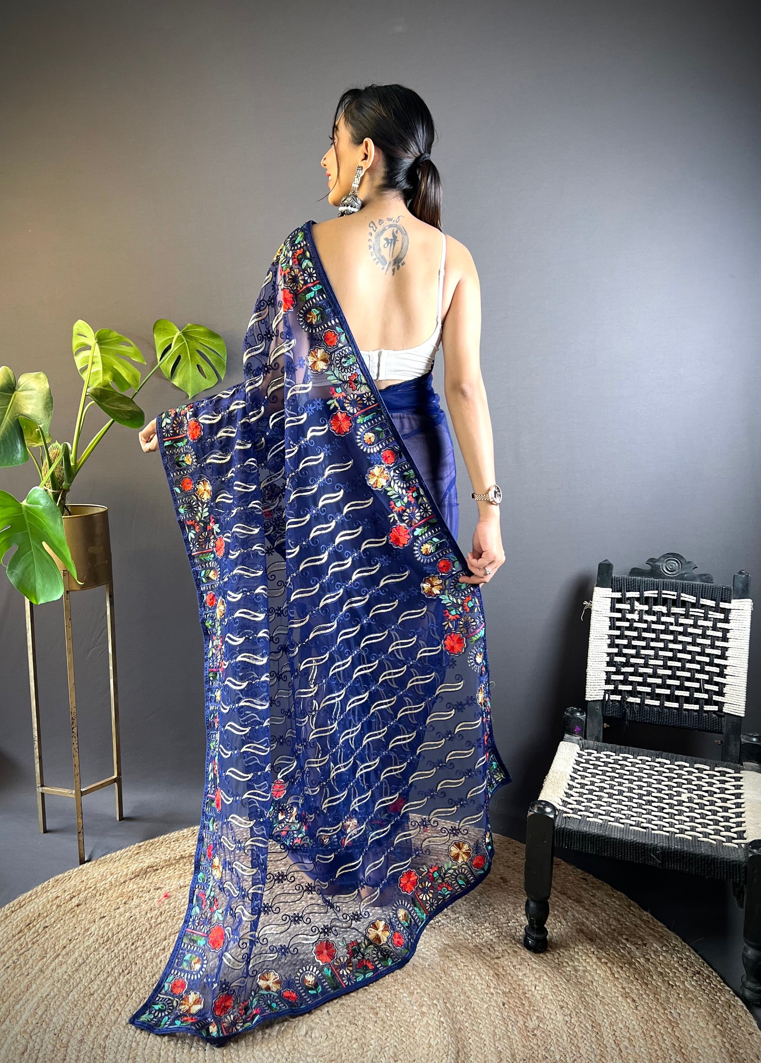 Beautiful Designer Saree With Embroidery work