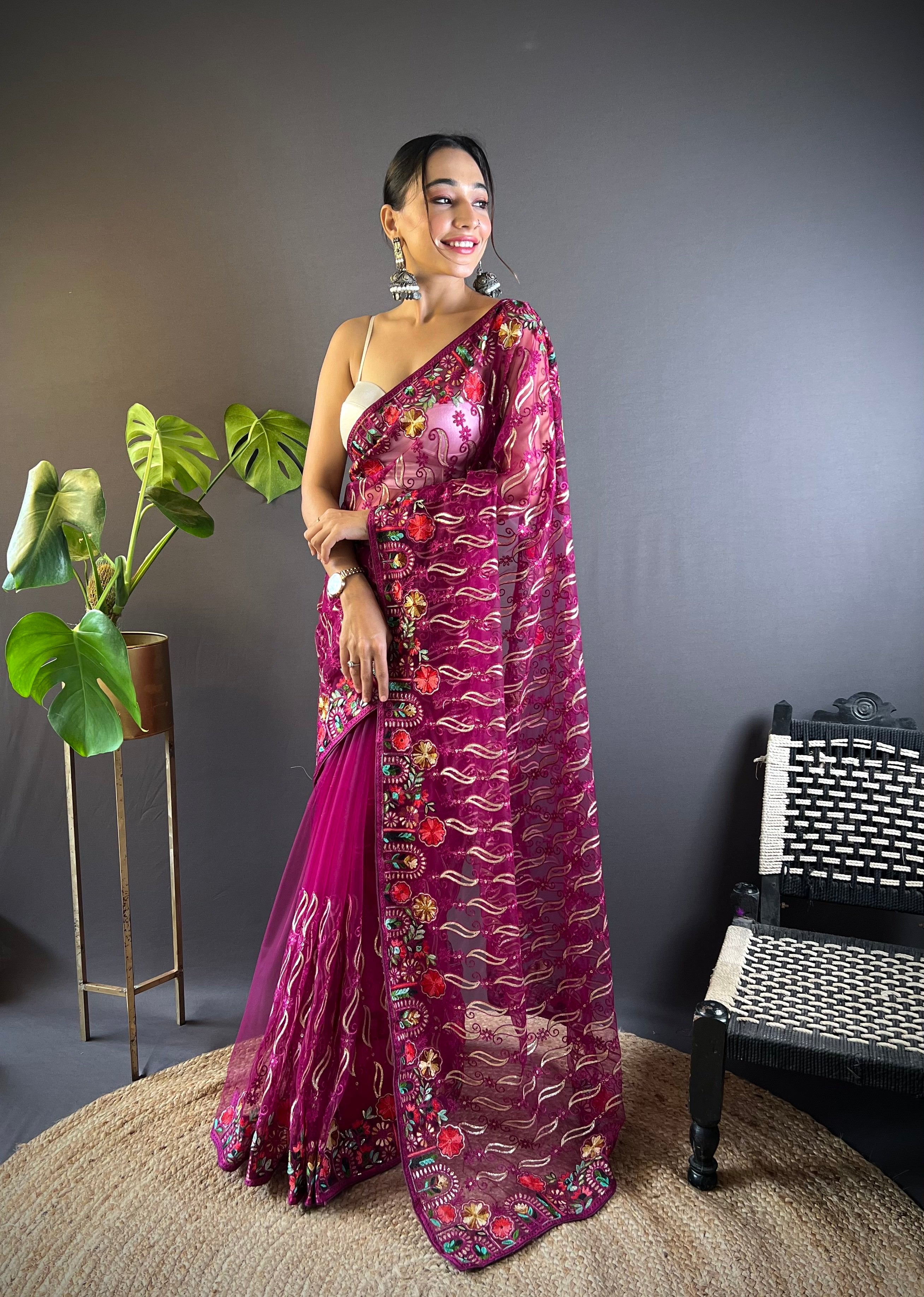 Beautiful Designer Saree With Embroidery work