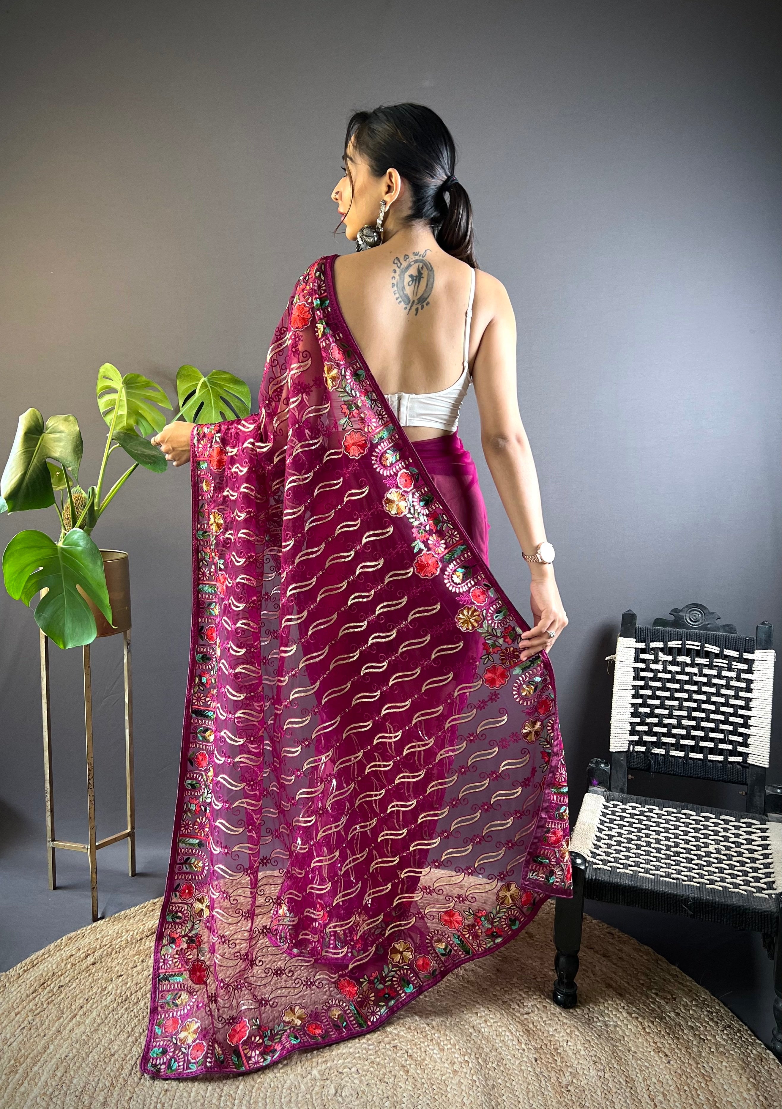 Beautiful Designer Saree With Embroidery work
