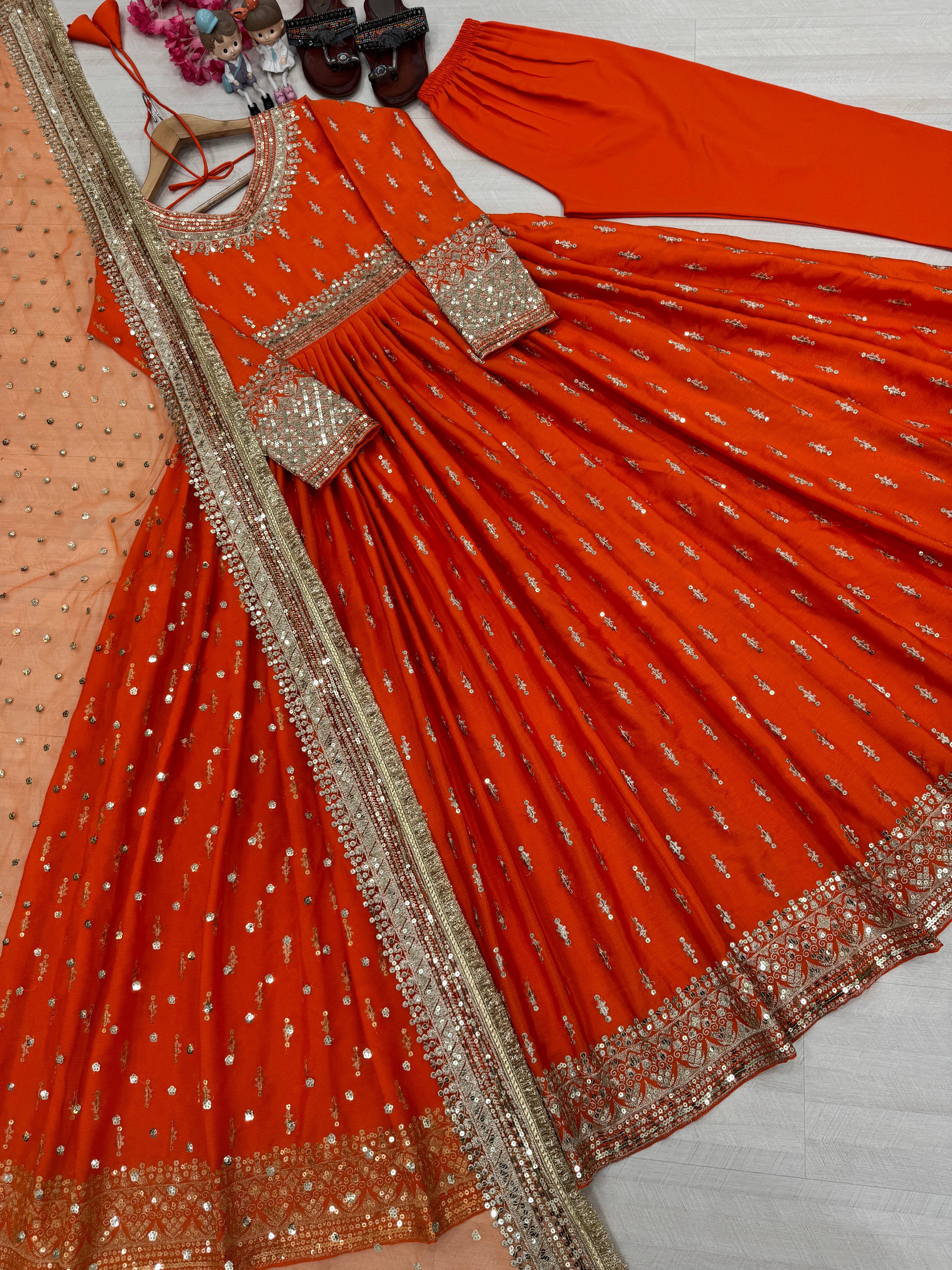 Beautiful Gown, Dupatta & Bottom With Embroidery Sequence Work