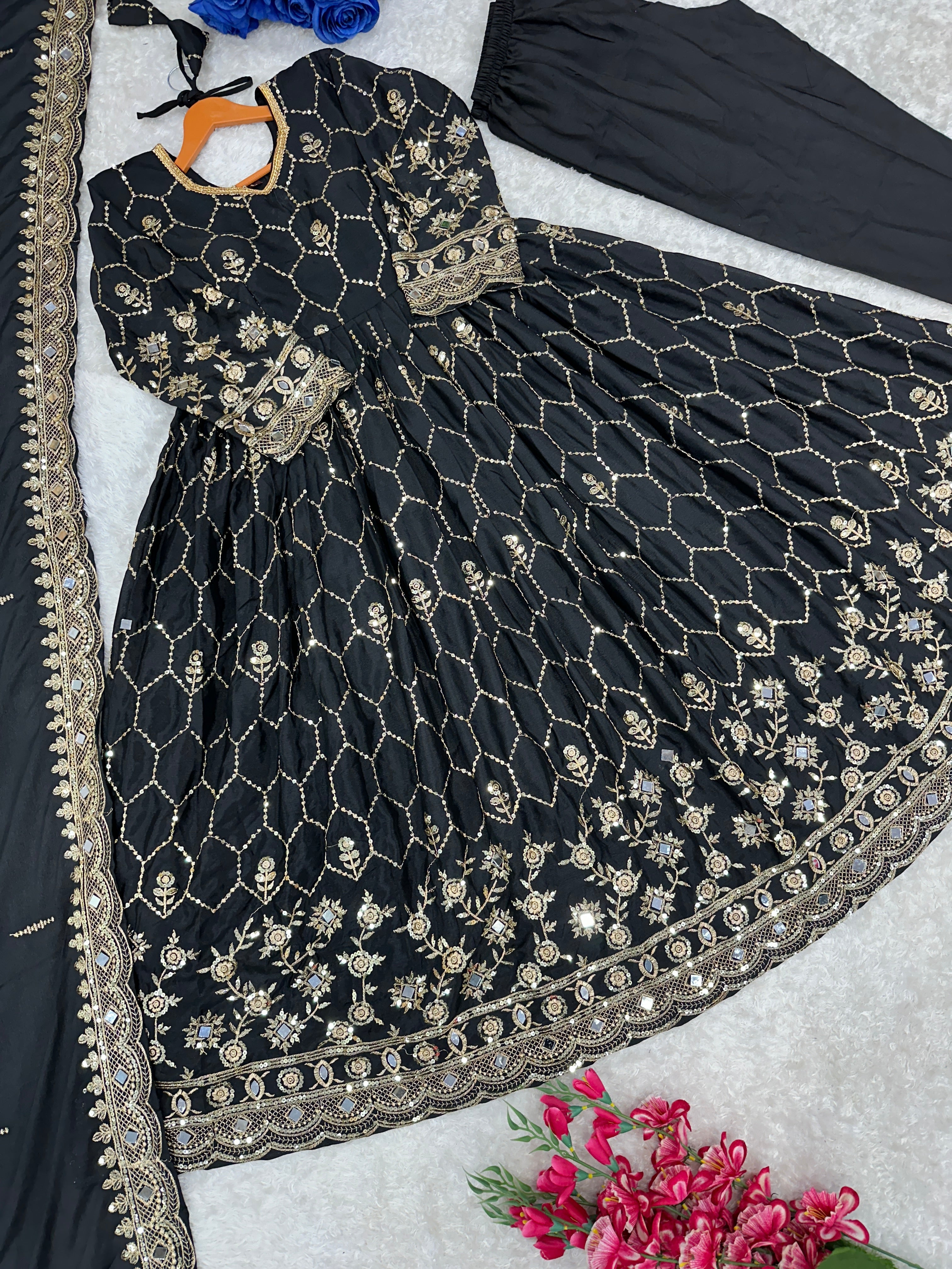 Party Wear Beautiful Anarkali Gown With Pent And Dupatta