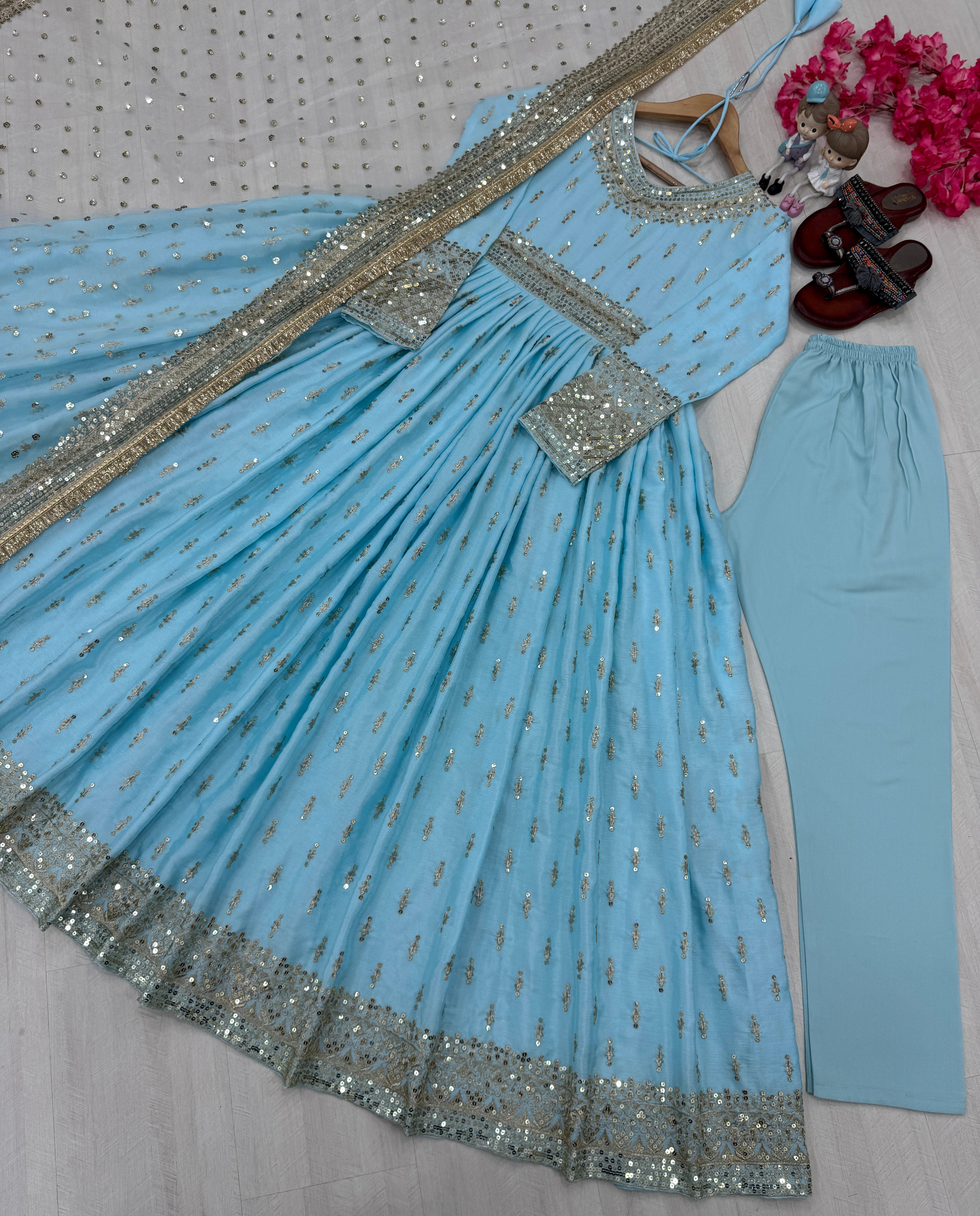 Beautiful Gown, Dupatta & Bottom With Embroidery Sequence Work