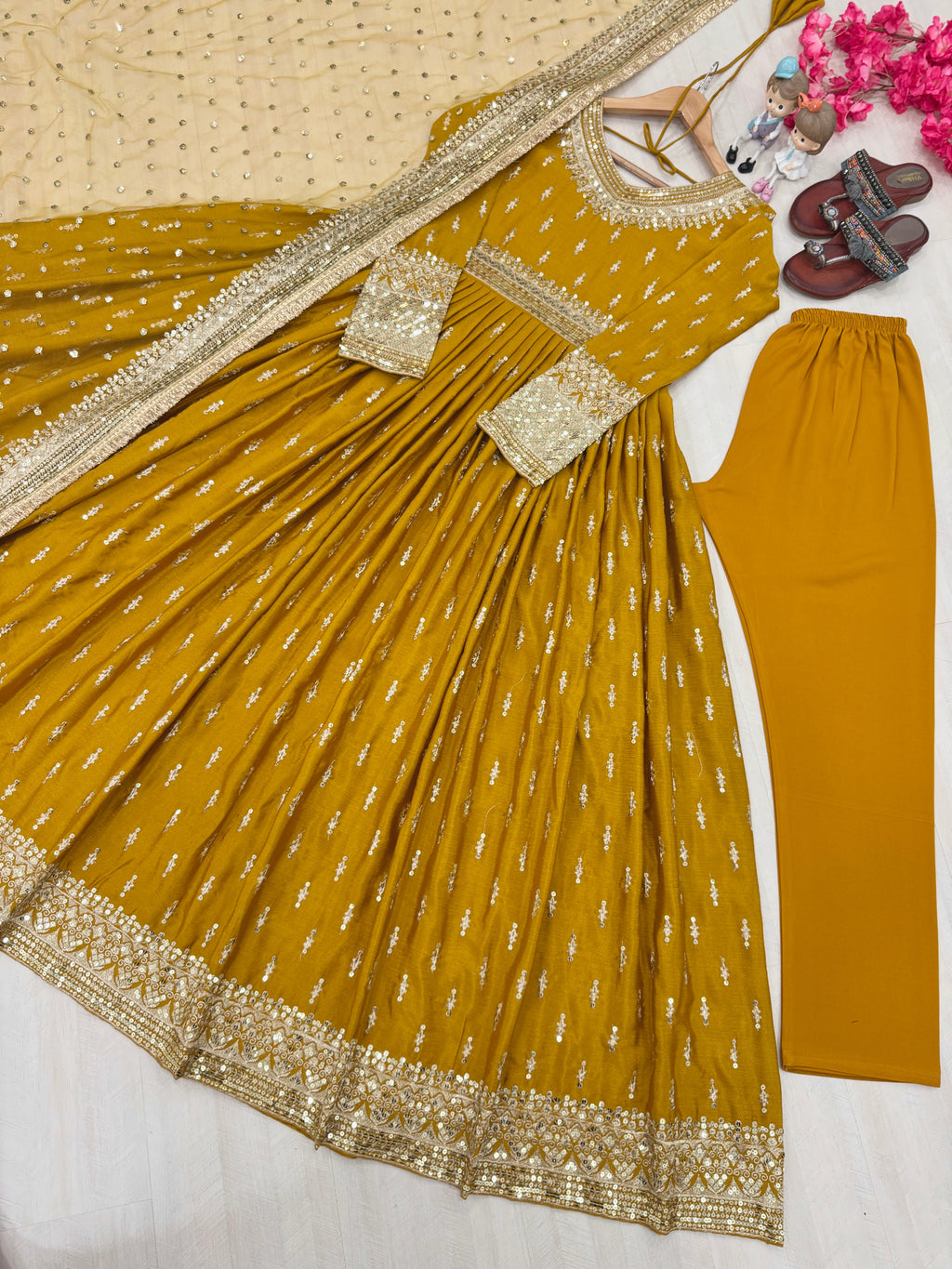 Beautiful Gown, Dupatta & Bottom With Embroidery Sequence Work