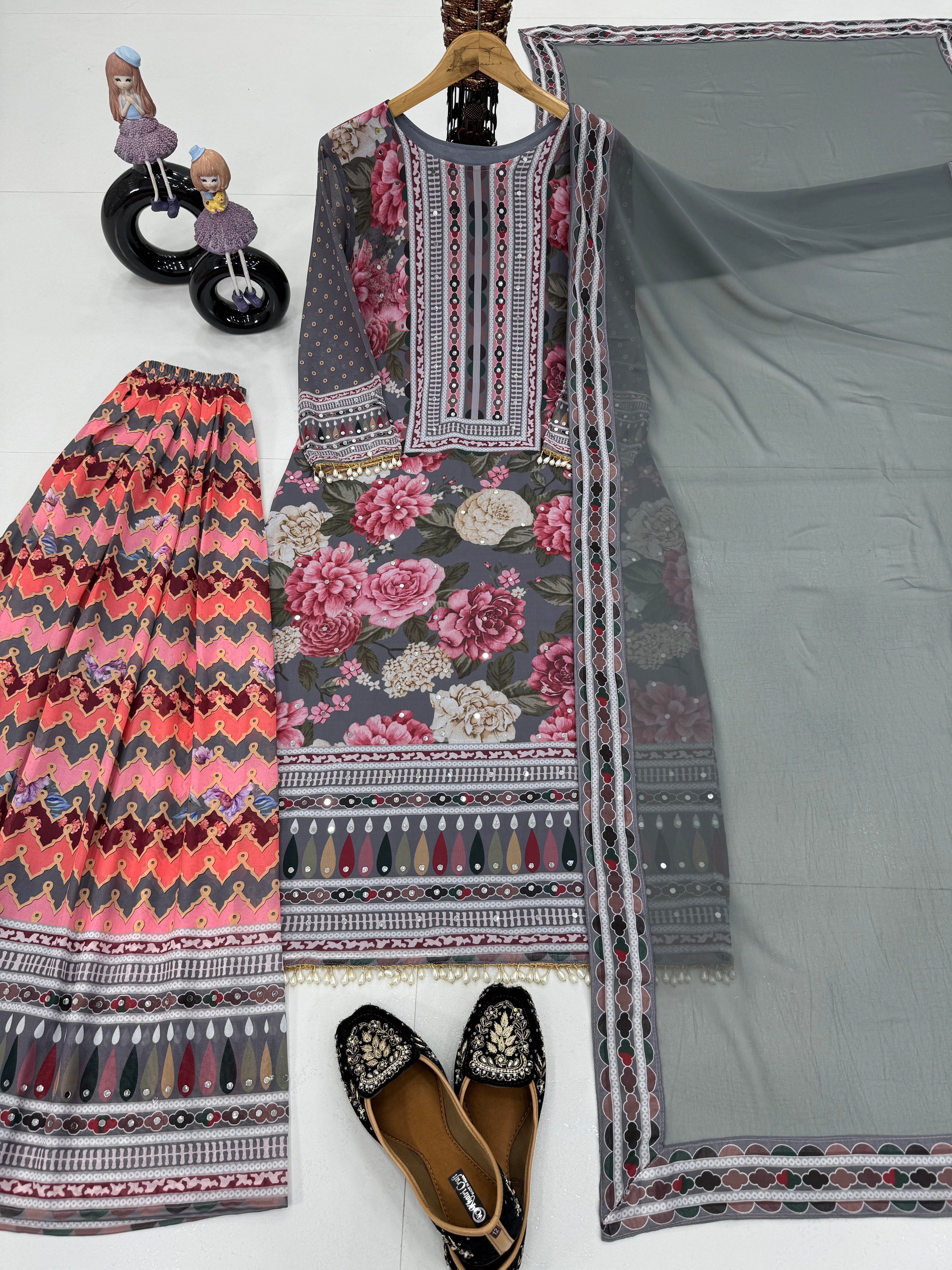 खूबसूरत पार्टी वेयर टॉप, प्लाजो और दुपट्टा