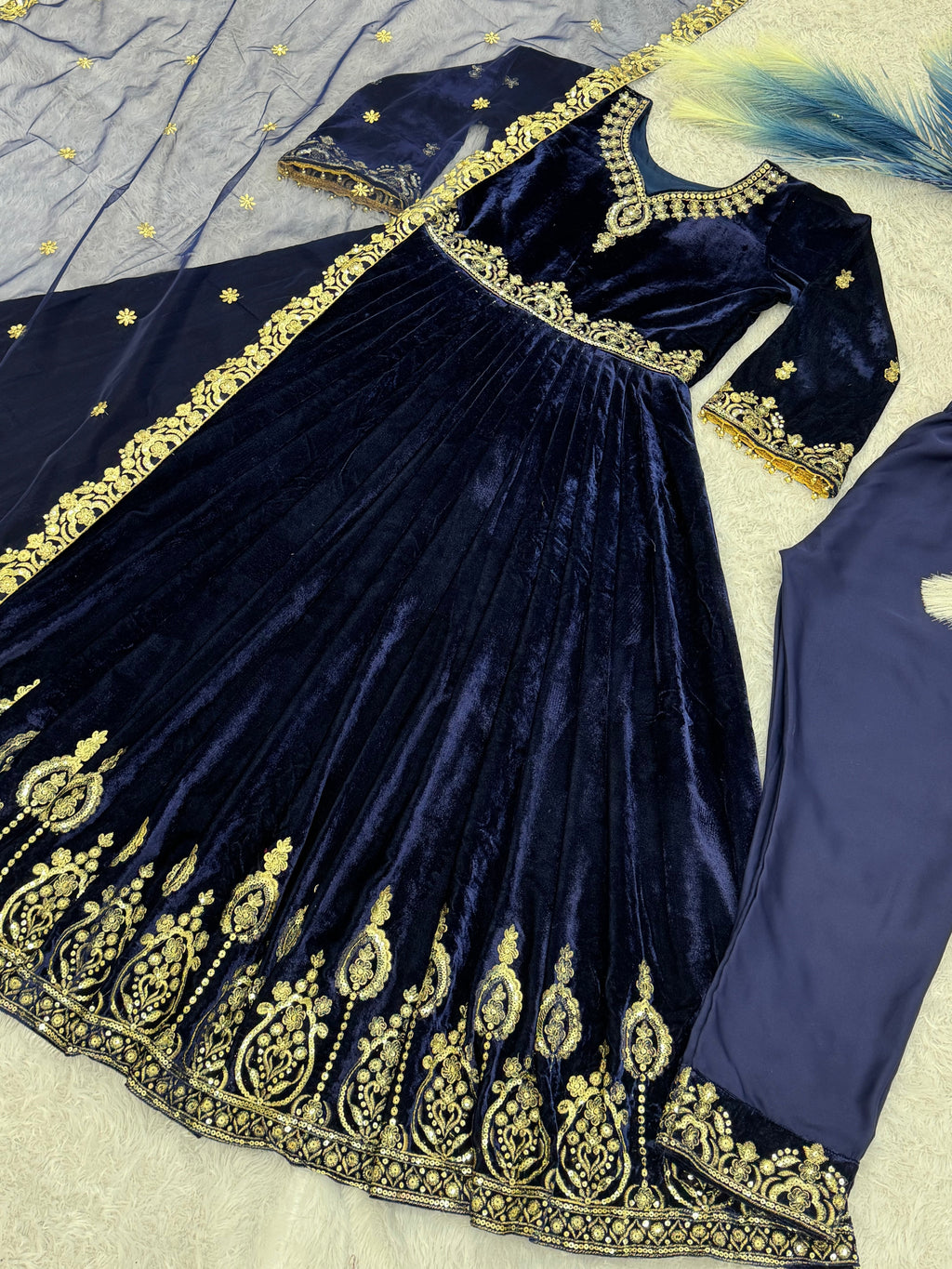 Beautiful Long Gown - Pent With Dupatta With Embroidery And Sequins Work