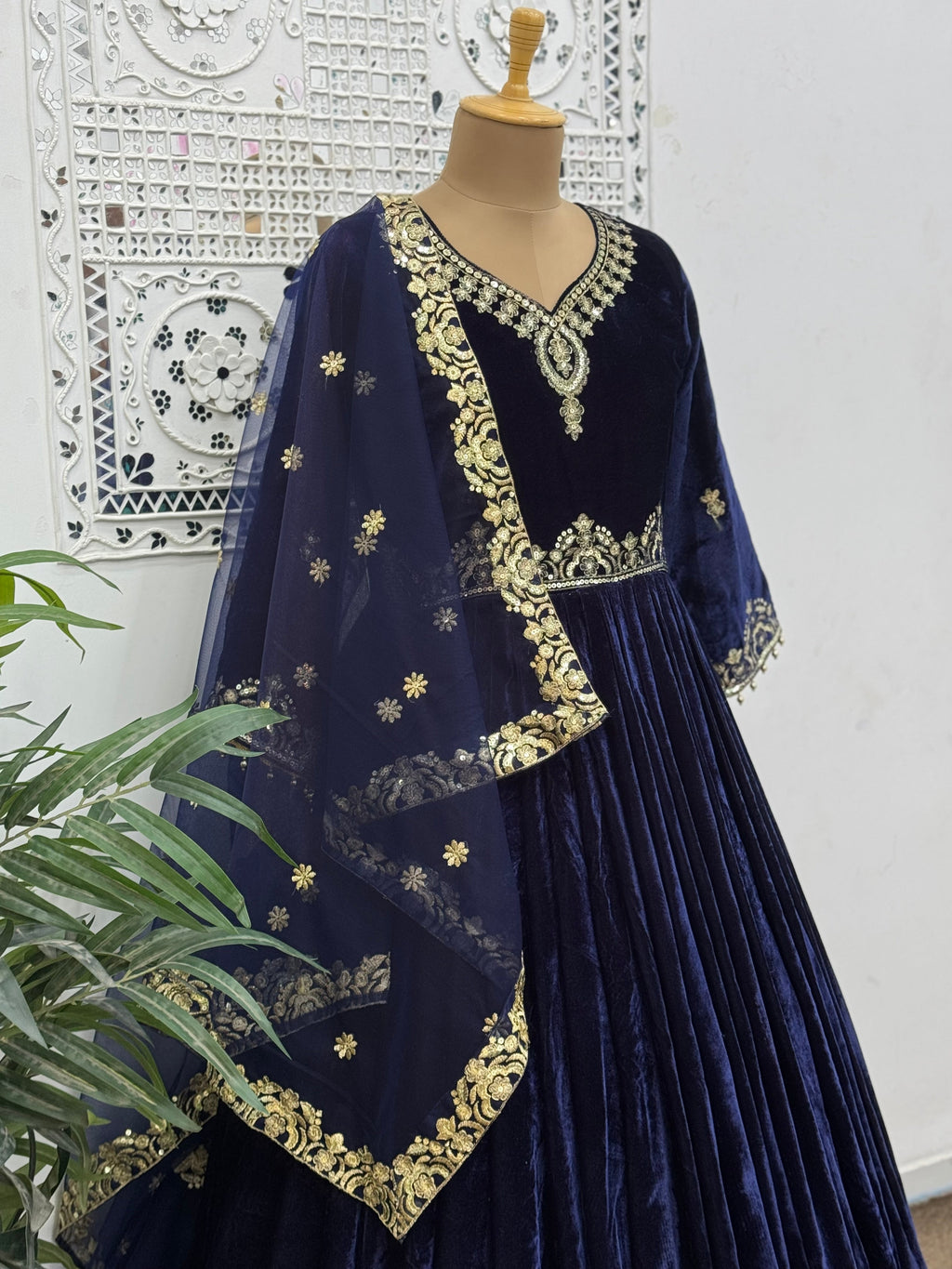 Beautiful Long Gown - Pent With Dupatta With Embroidery And Sequins Work