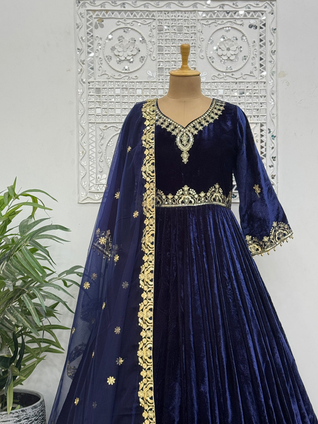 Beautiful Long Gown - Pent With Dupatta With Embroidery And Sequins Work