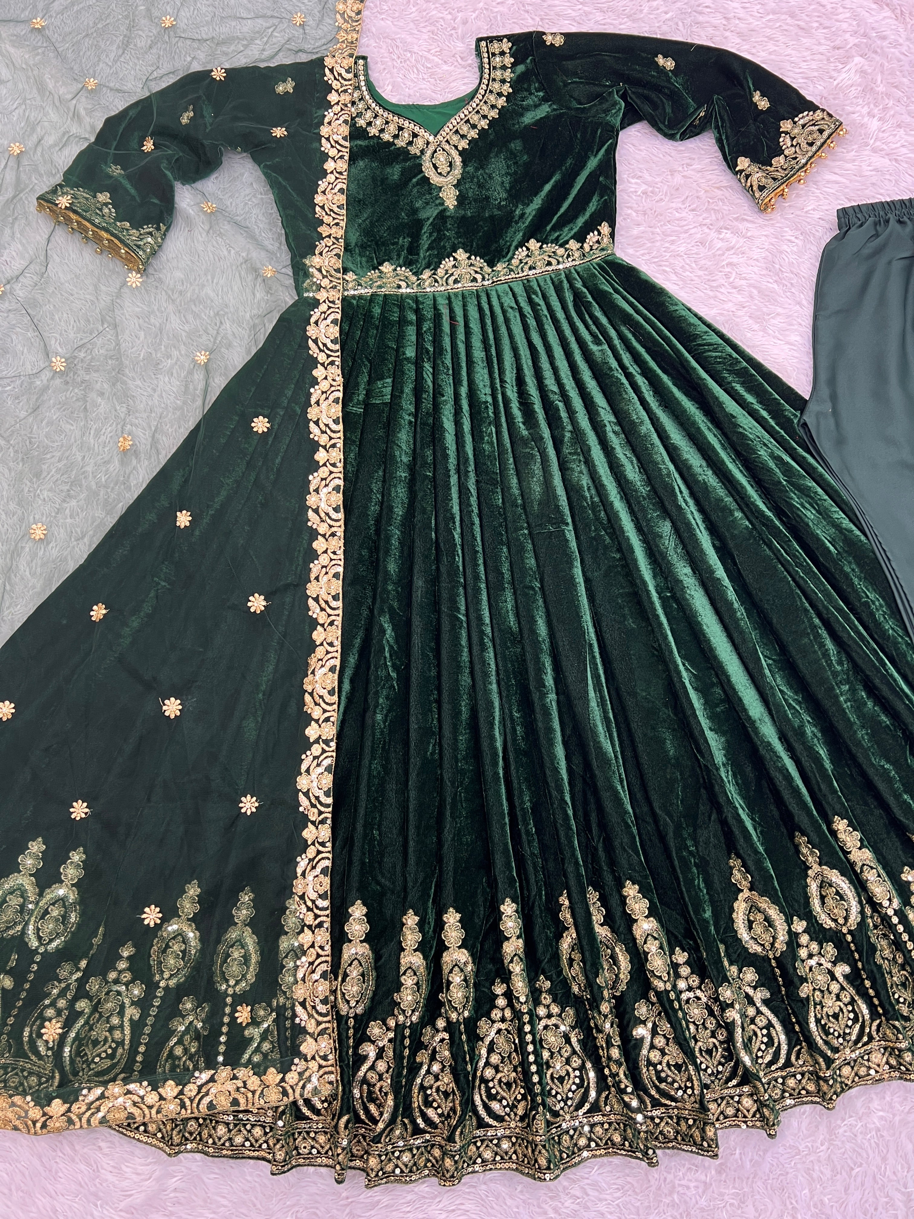 Beautiful Long Gown - Pent With Dupatta With Embroidery And Sequins Work