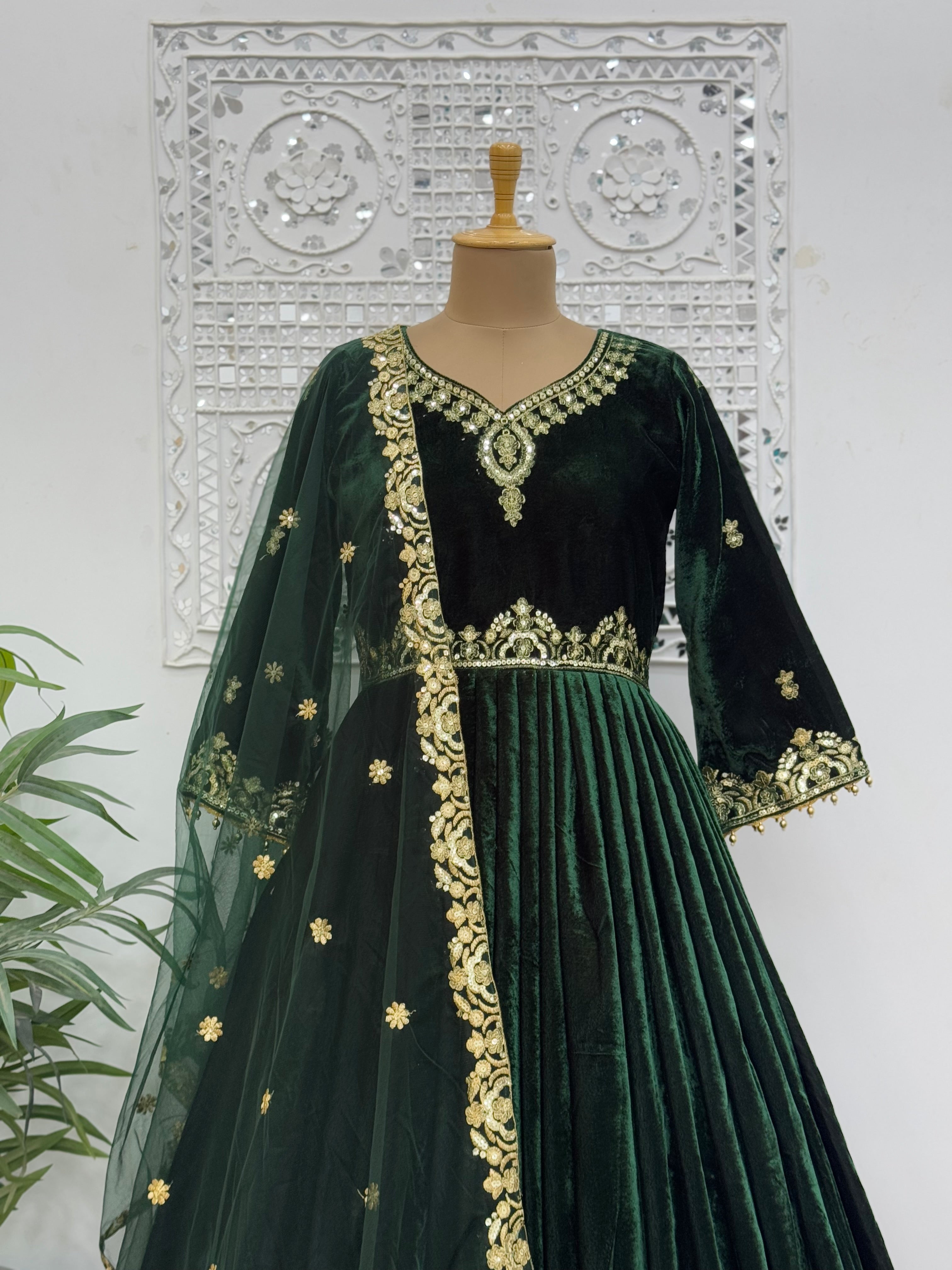 Beautiful Long Gown - Pent With Dupatta With Embroidery And Sequins Work