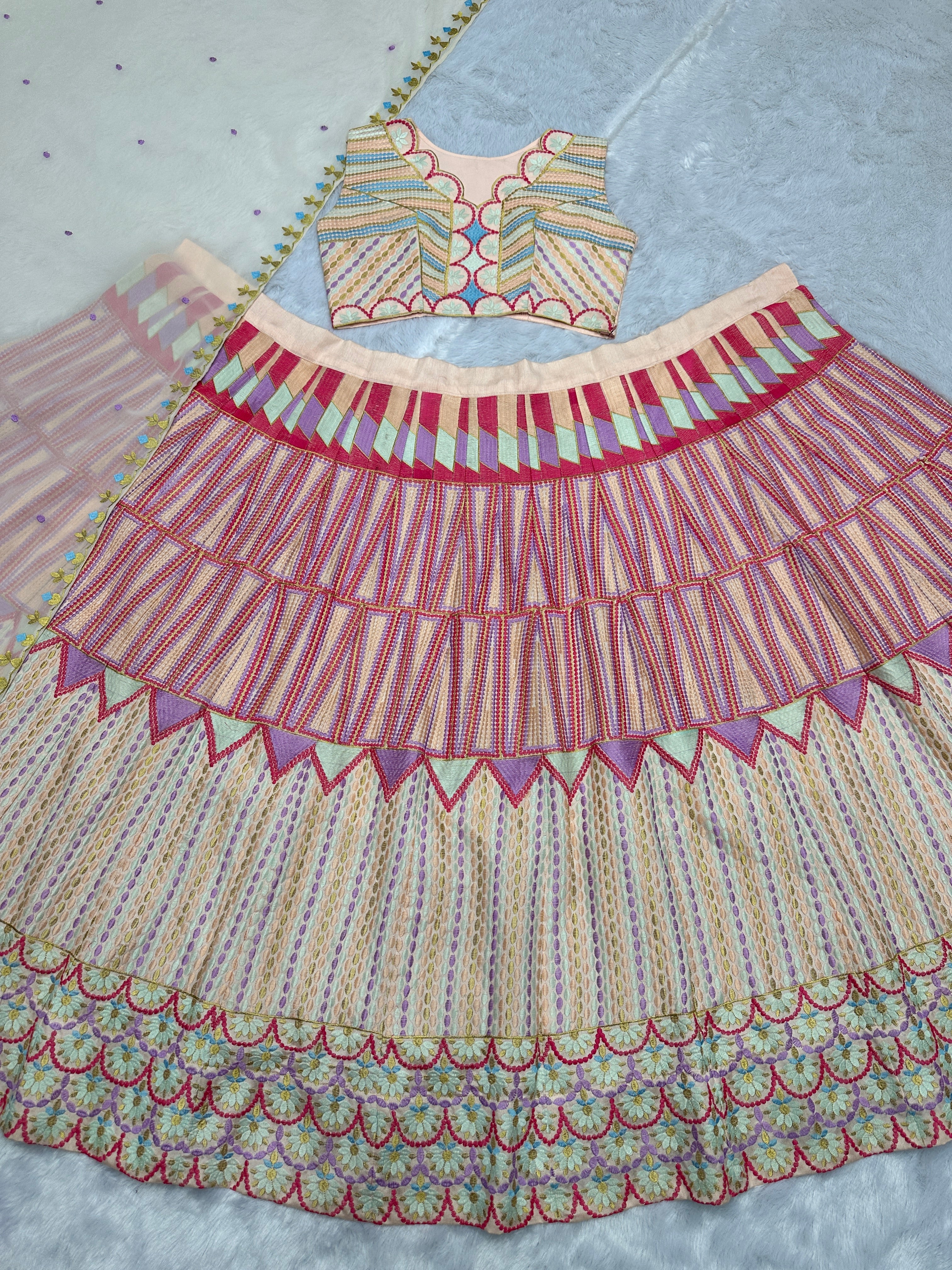 Designer Lehenga - Choli And Dupatta With Embroidery Thread Work