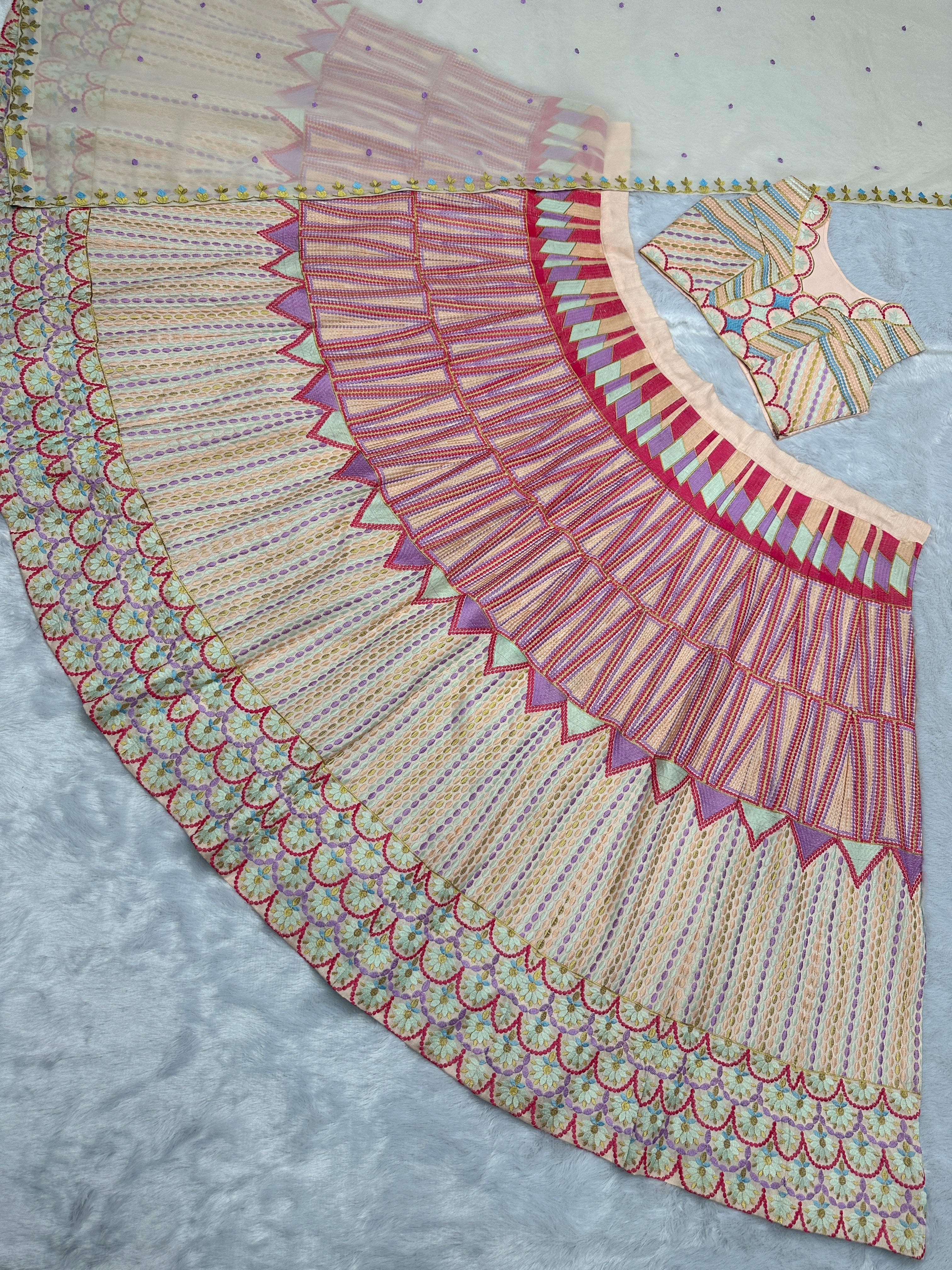 Designer Lehenga - Choli And Dupatta With Embroidery Thread Work