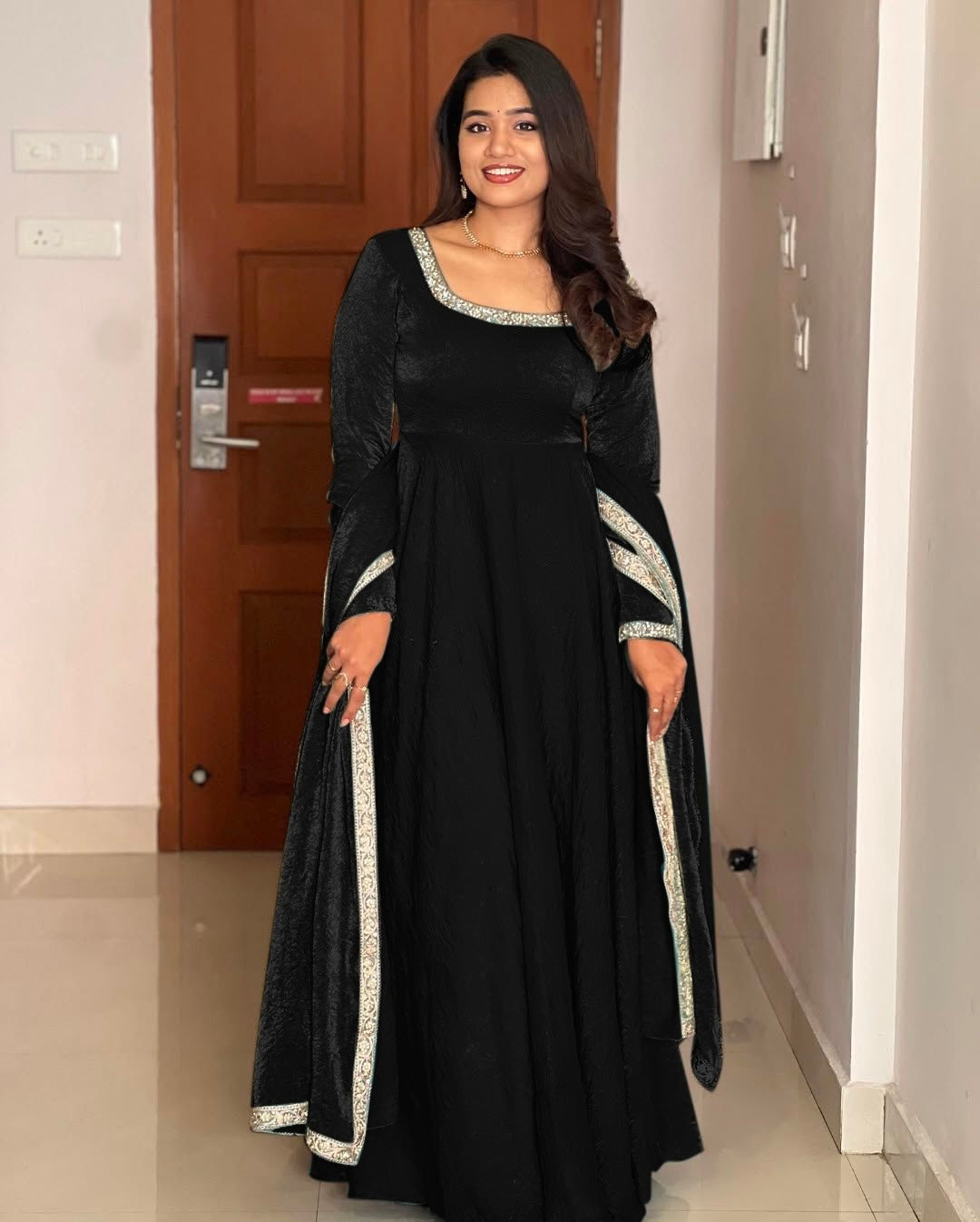 Designer Party Wear Look Gown-Dupatta With Multi Thread Embroidery Sequence Work