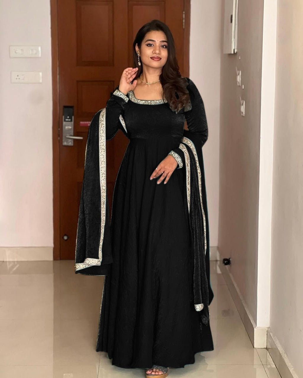 Designer Party Wear Look Gown-Dupatta With Multi Thread Embroidery Sequence Work