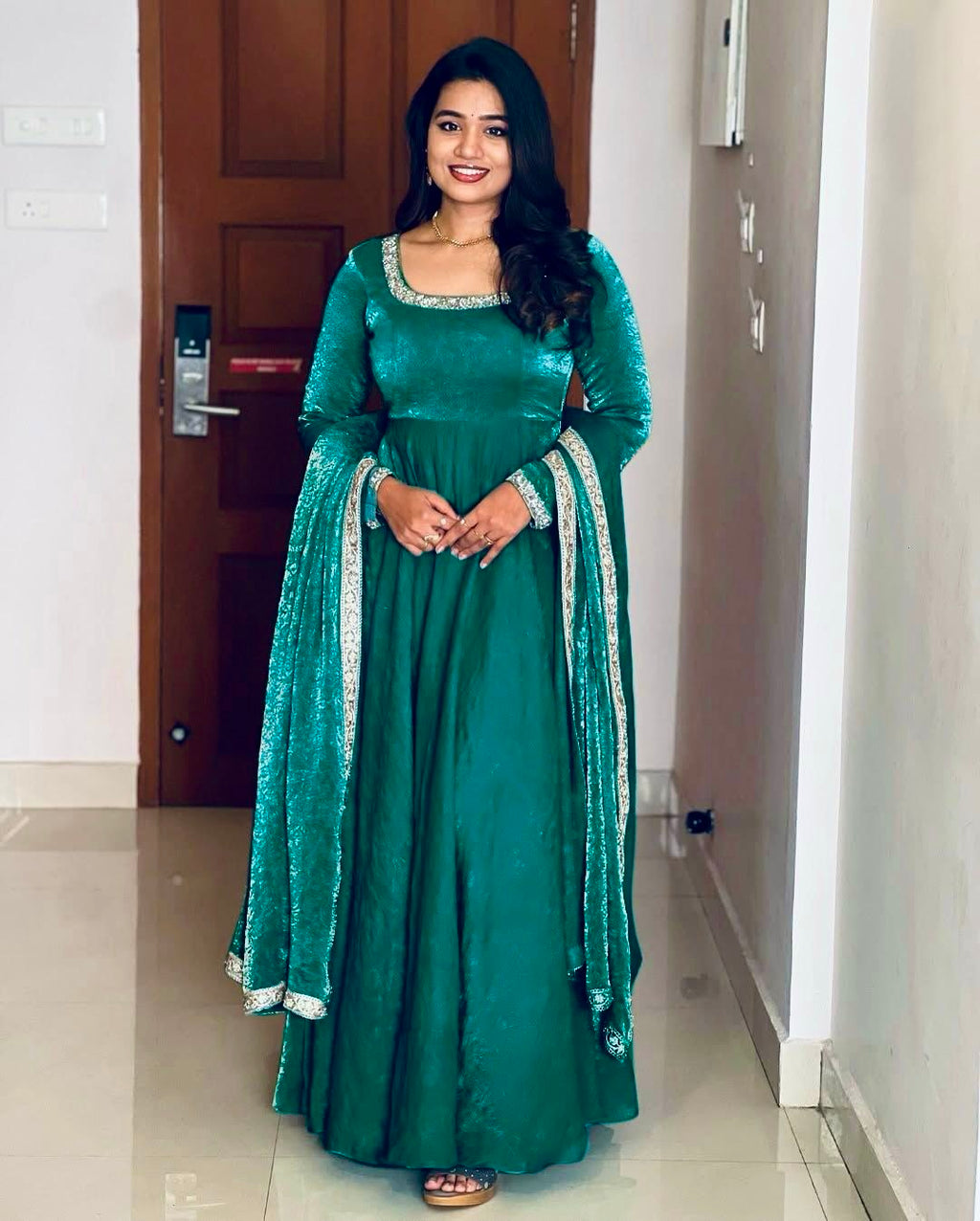 Designer Party Wear Look Gown-Dupatta With Multi Thread Embroidery Sequence Work