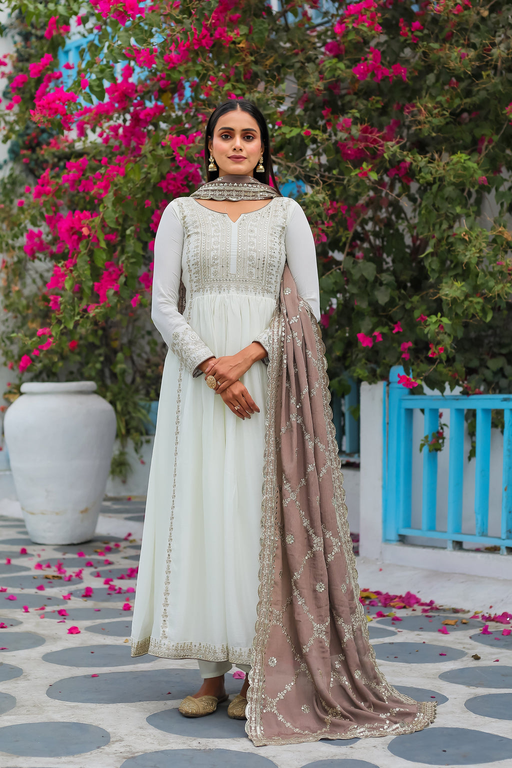 Fancy Anarkali Gown, Dupatta & Bottom Set