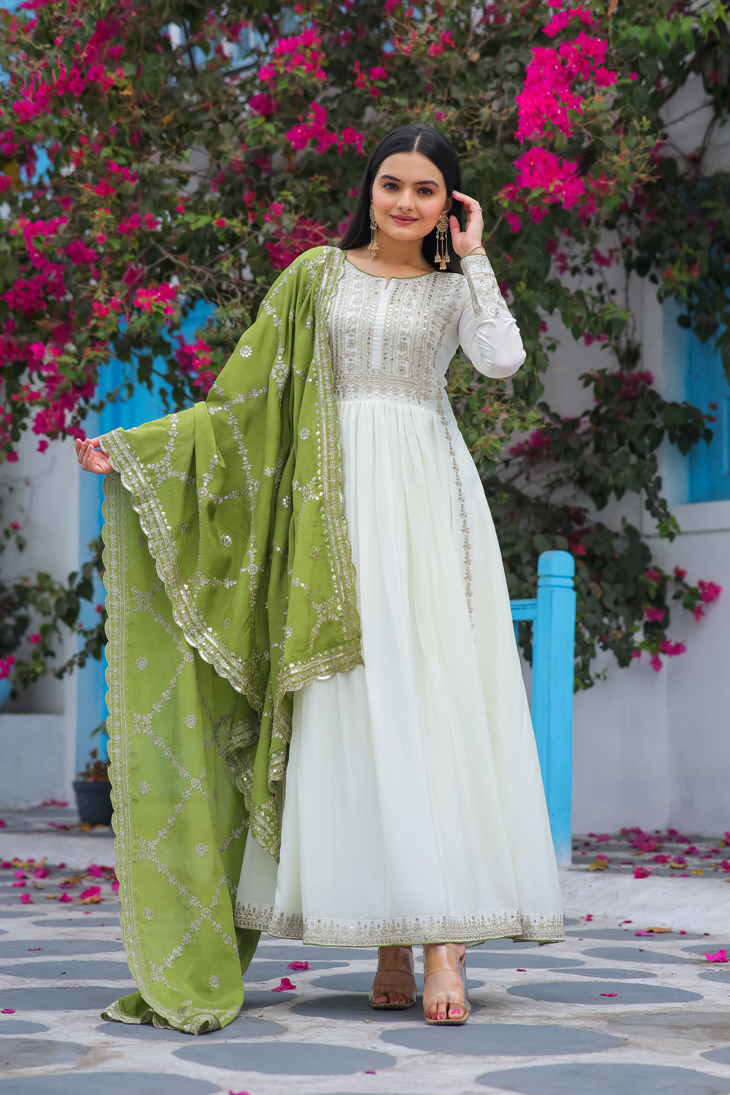 Fancy Anarkali Gown, Dupatta & Bottom Set