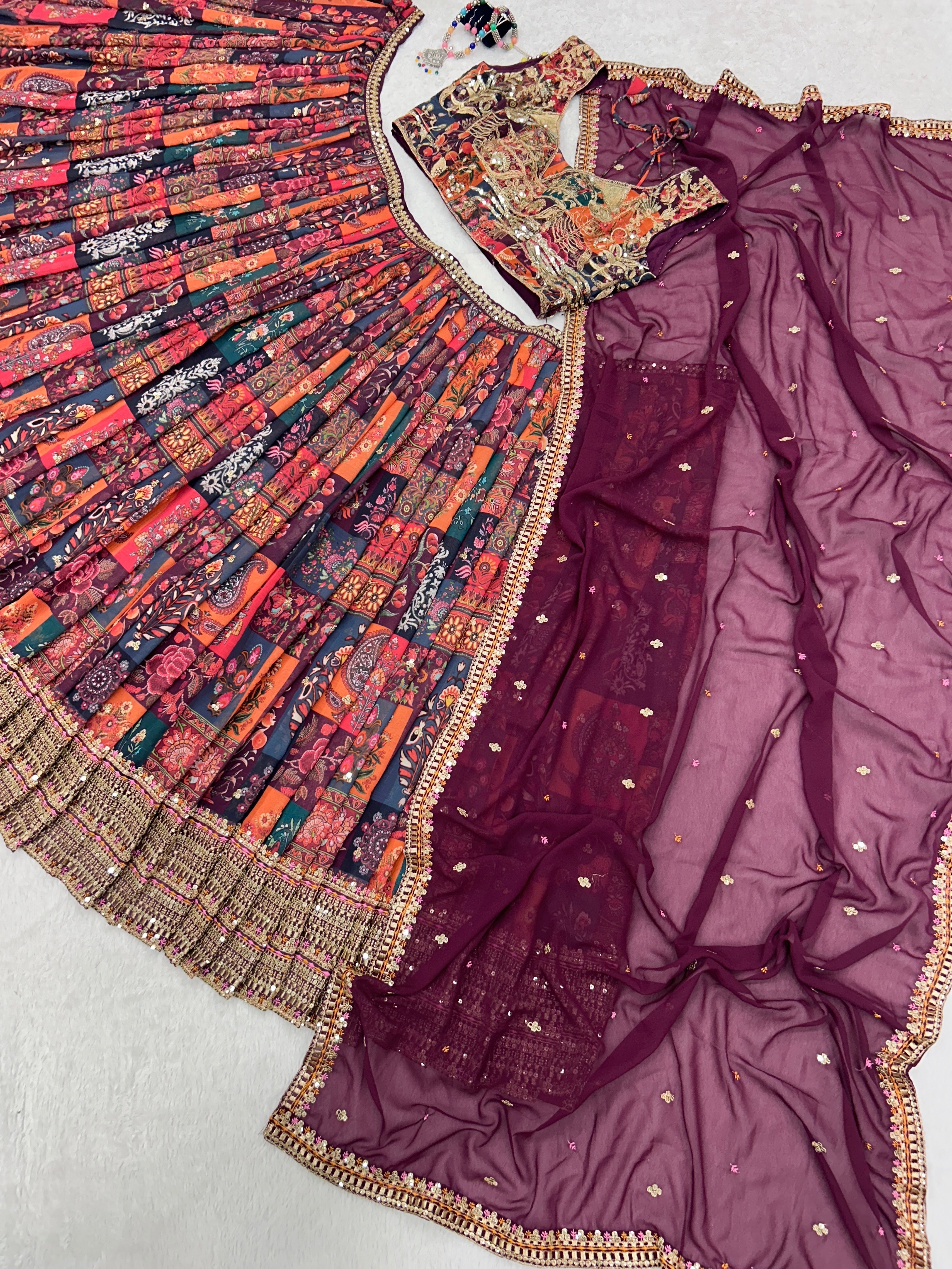 Party Wear Designer Lehenga Choli With Multi Needle Work