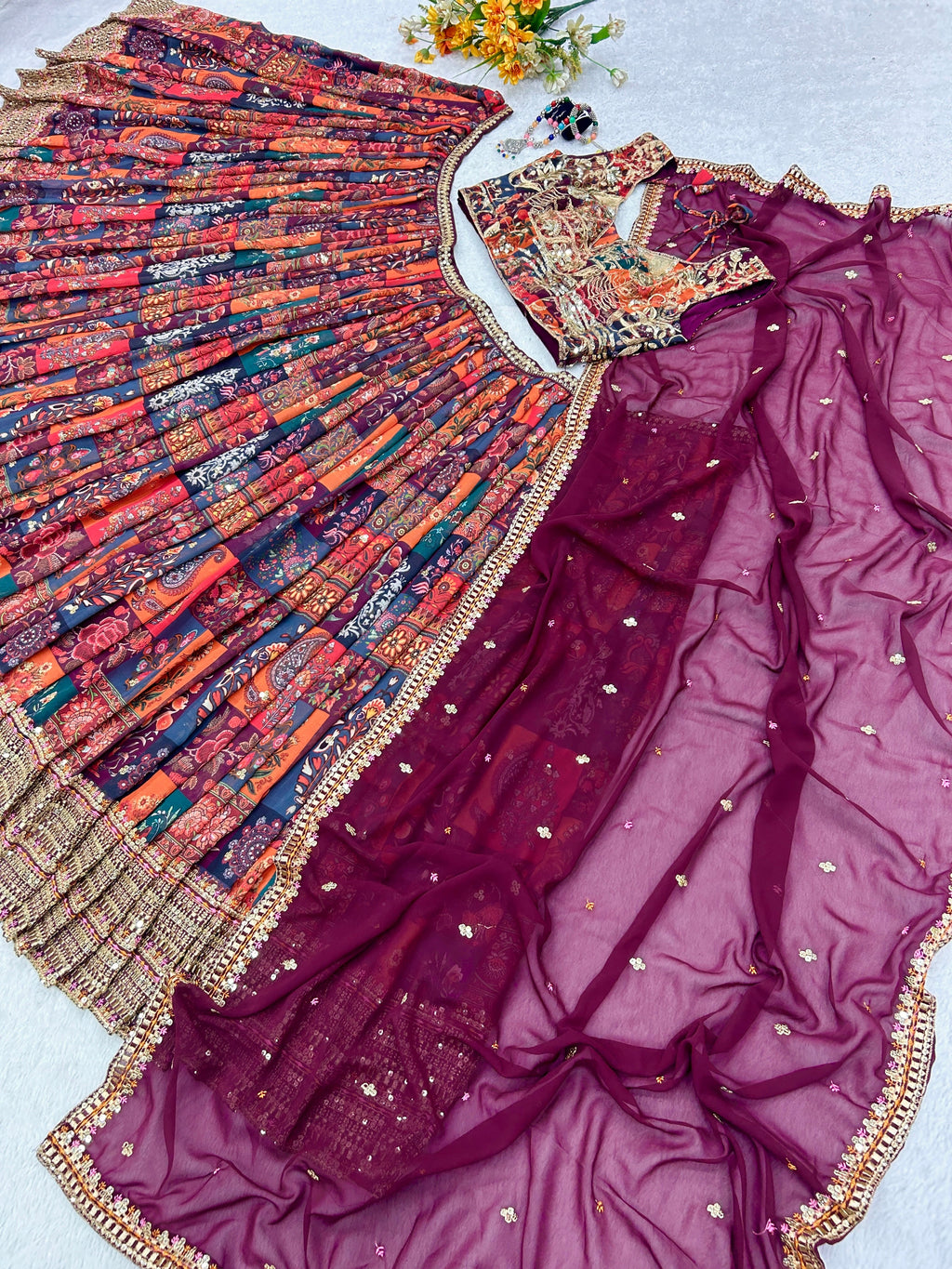 Party Wear Designer Lehenga Choli With Multi Needle Work