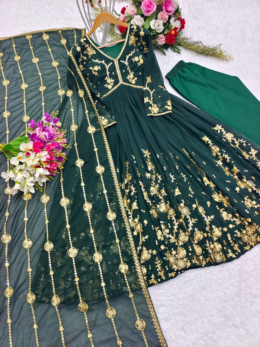 Beautiful Aliya Cut Designer Gown With Pent And Dupatta