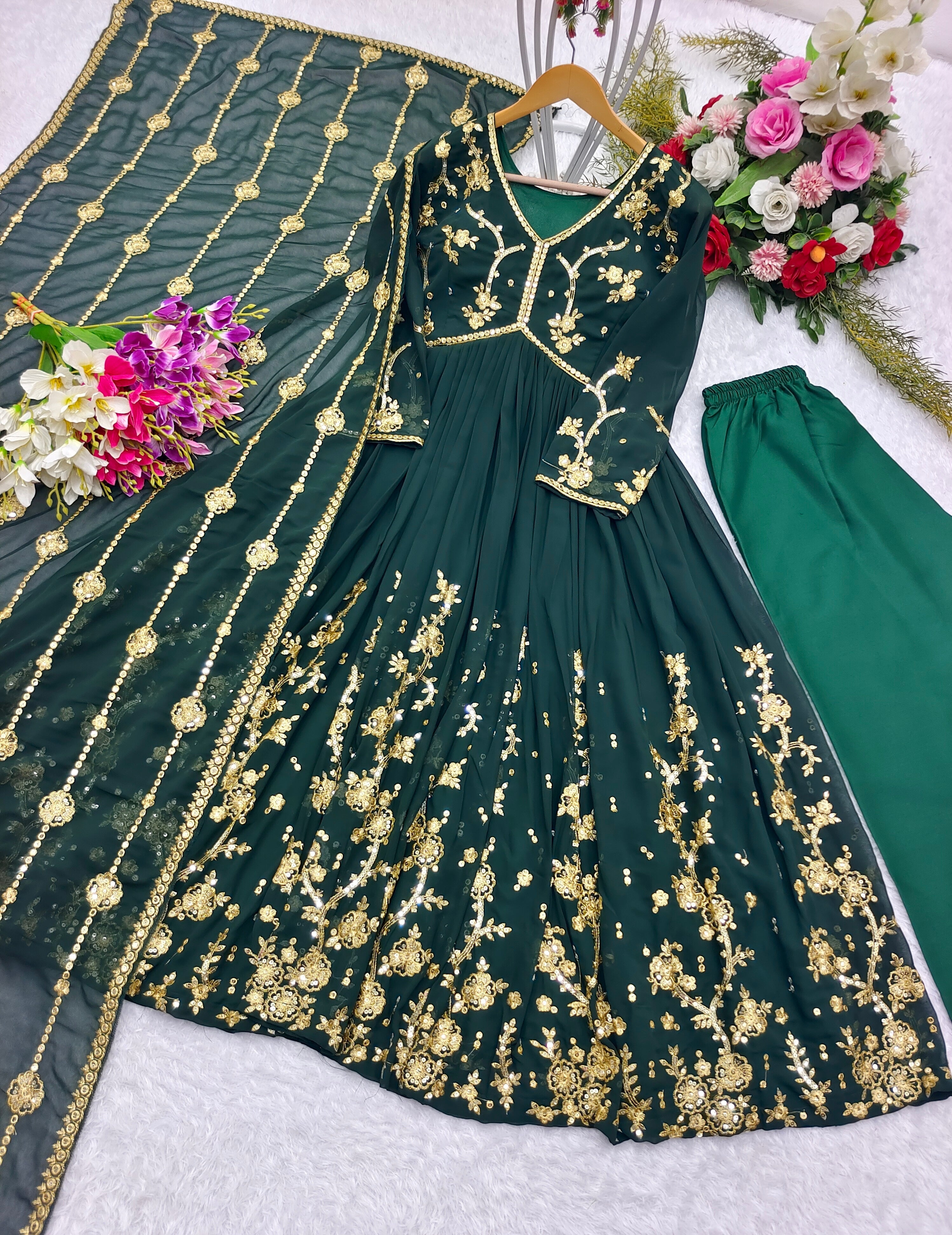 Beautiful Aliya Cut Designer Gown With Pent And Dupatta