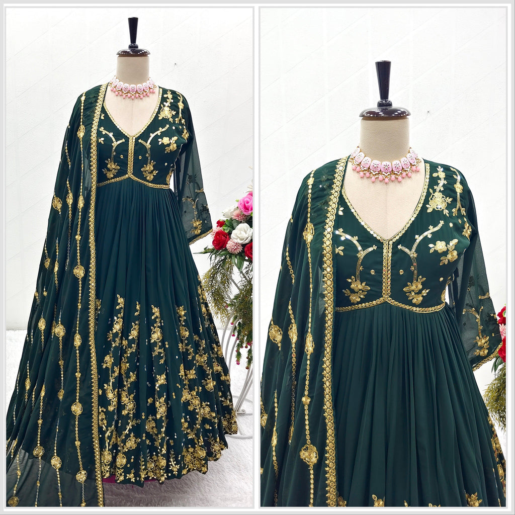 Beautiful Aliya Cut Designer Gown With Pent And Dupatta