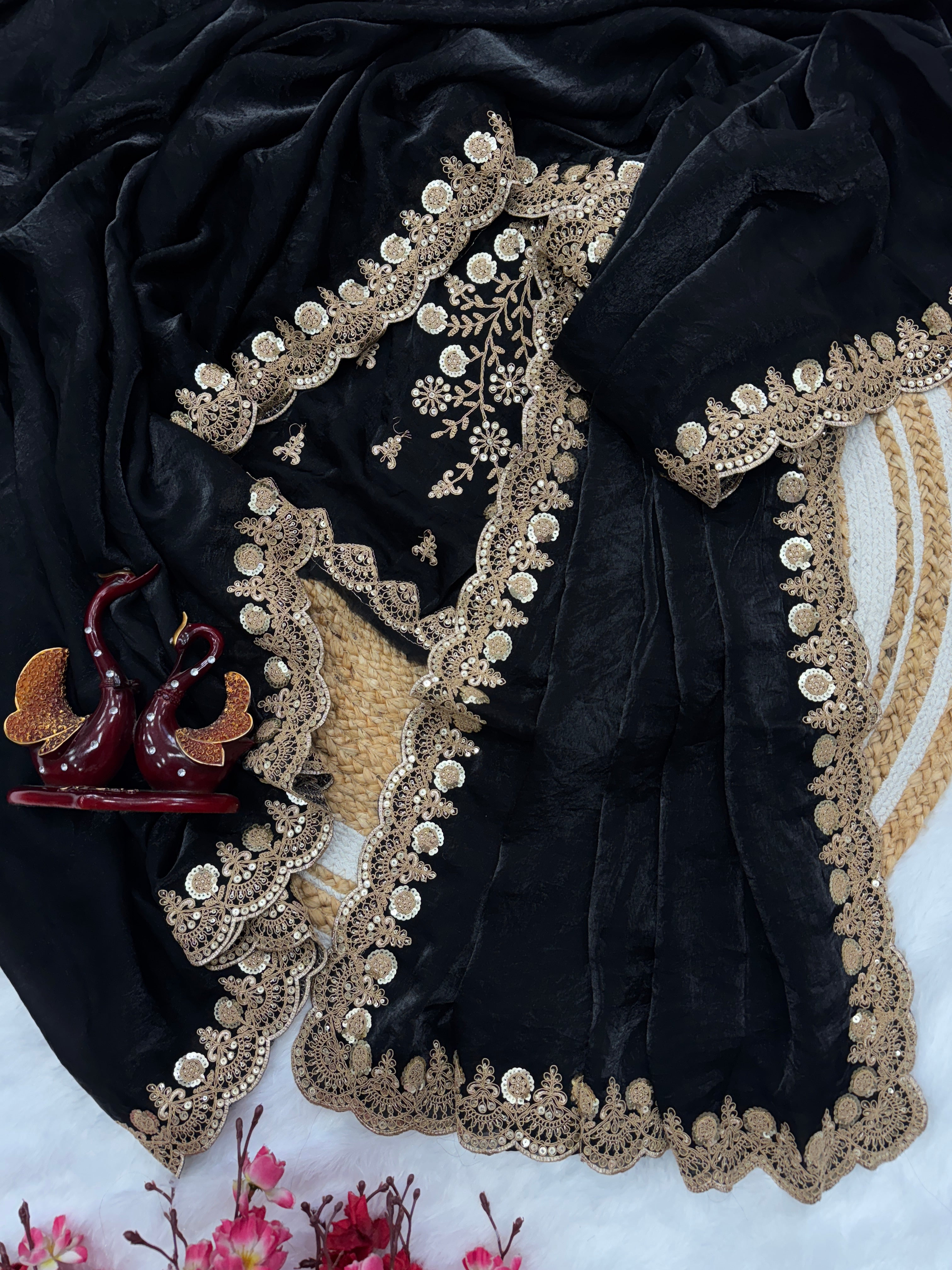 Designer Party Wear Look Saree With sequins & Cording Embroidery Work