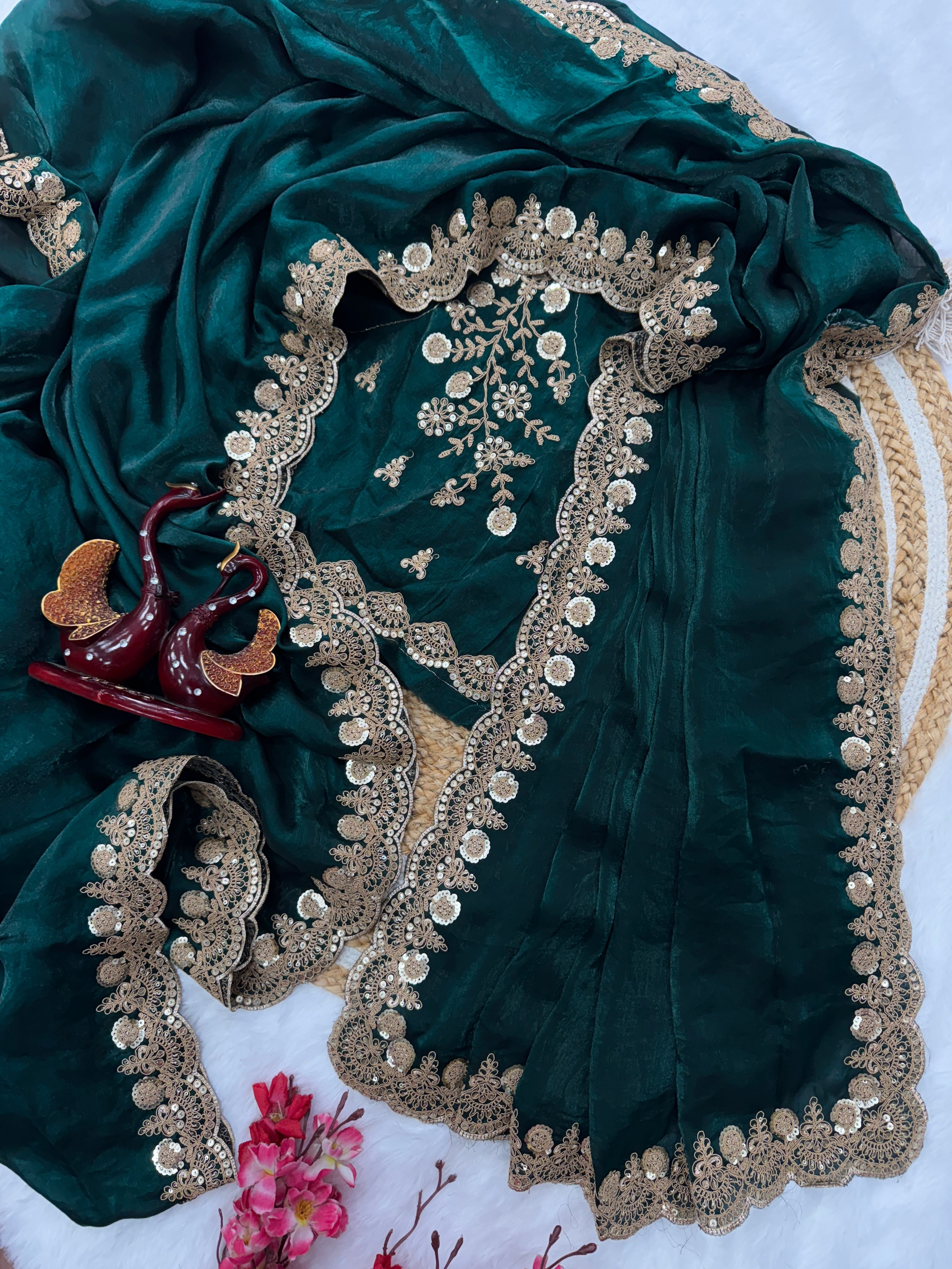 Designer Party Wear Look Saree With sequins & Cording Embroidery Work