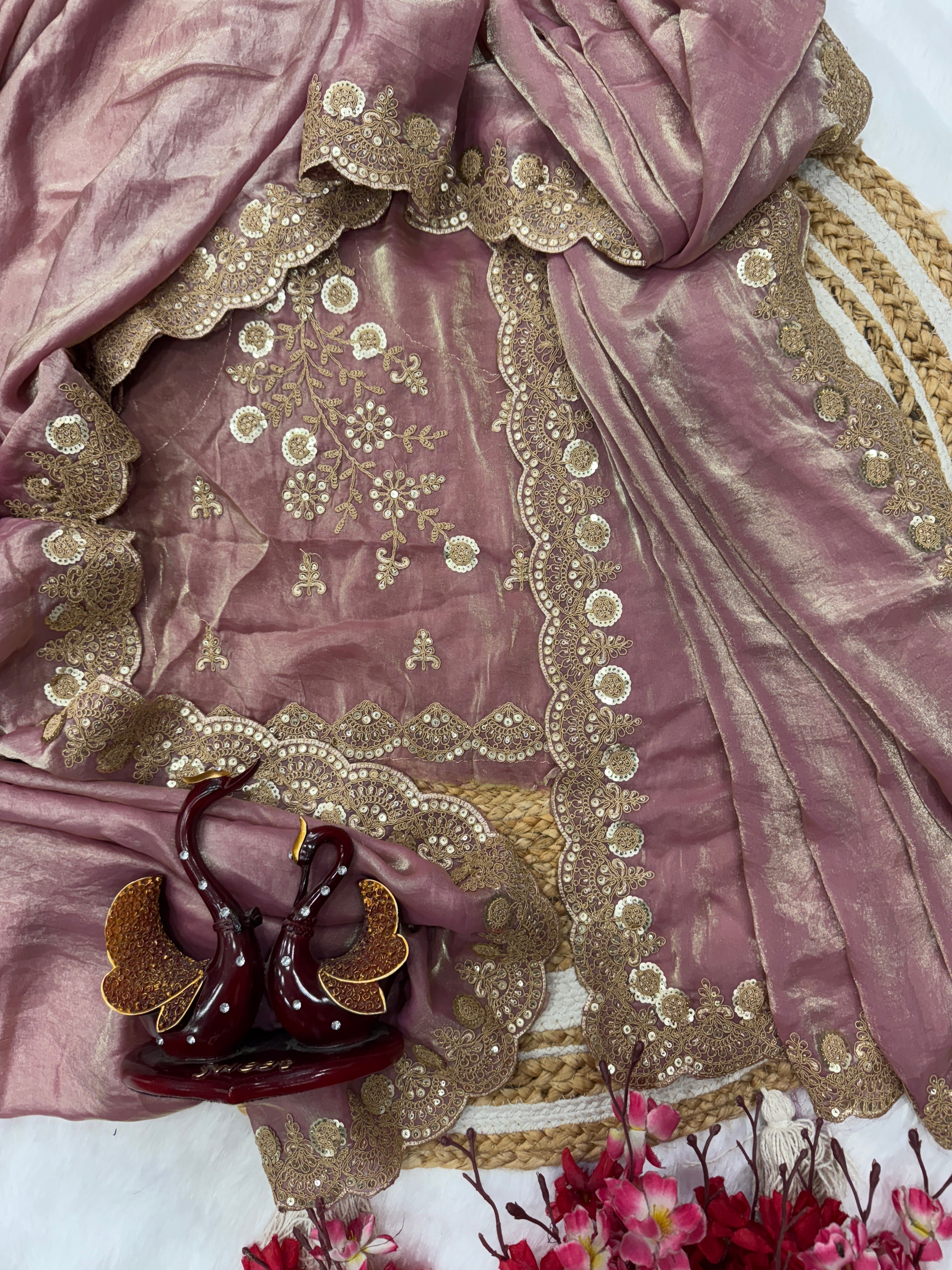 Designer Party Wear Look Saree With sequins & Cording Embroidery Work