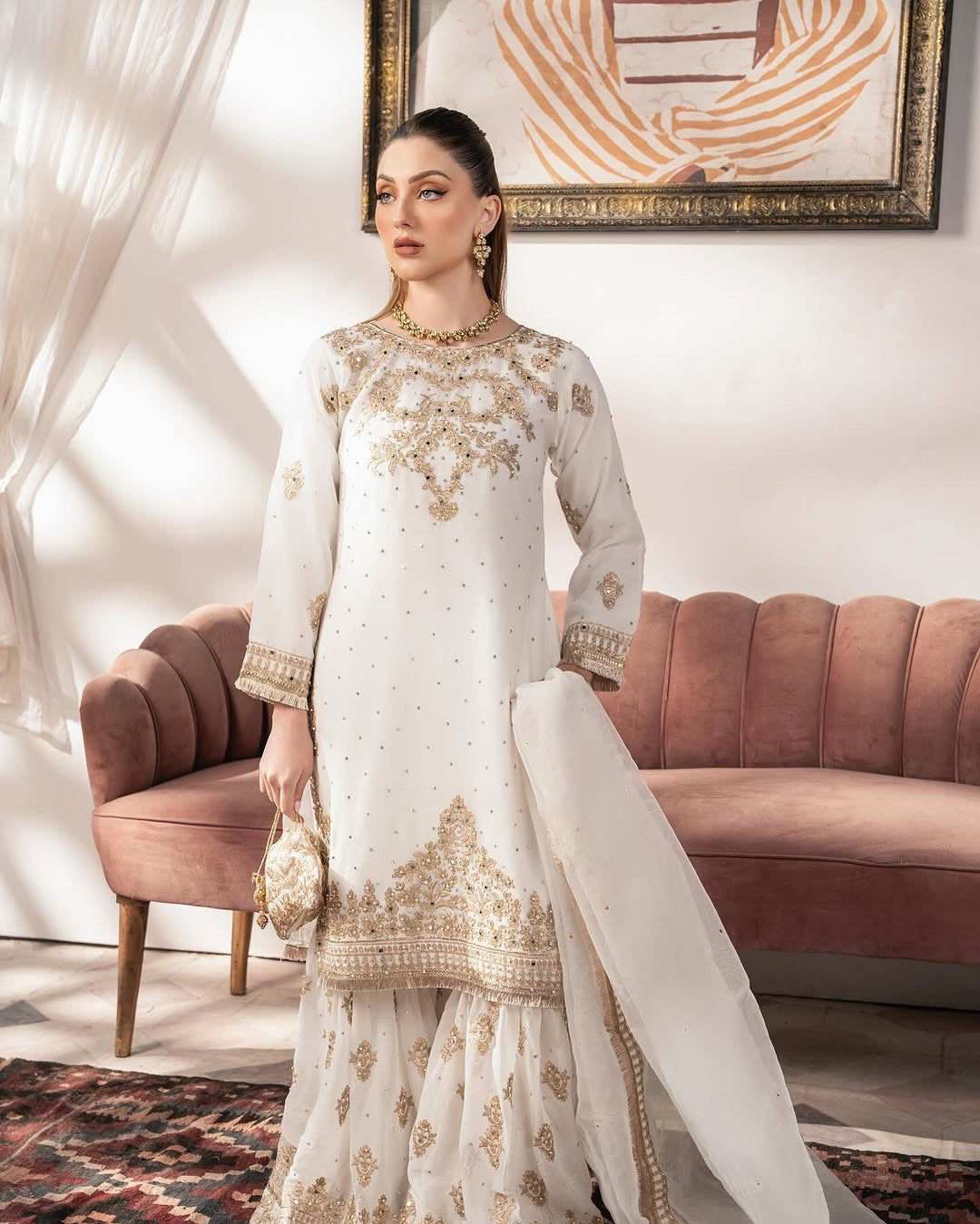 Beautiful Top-Bottom And Dupatta With Heavy Embroidery Sequence Work