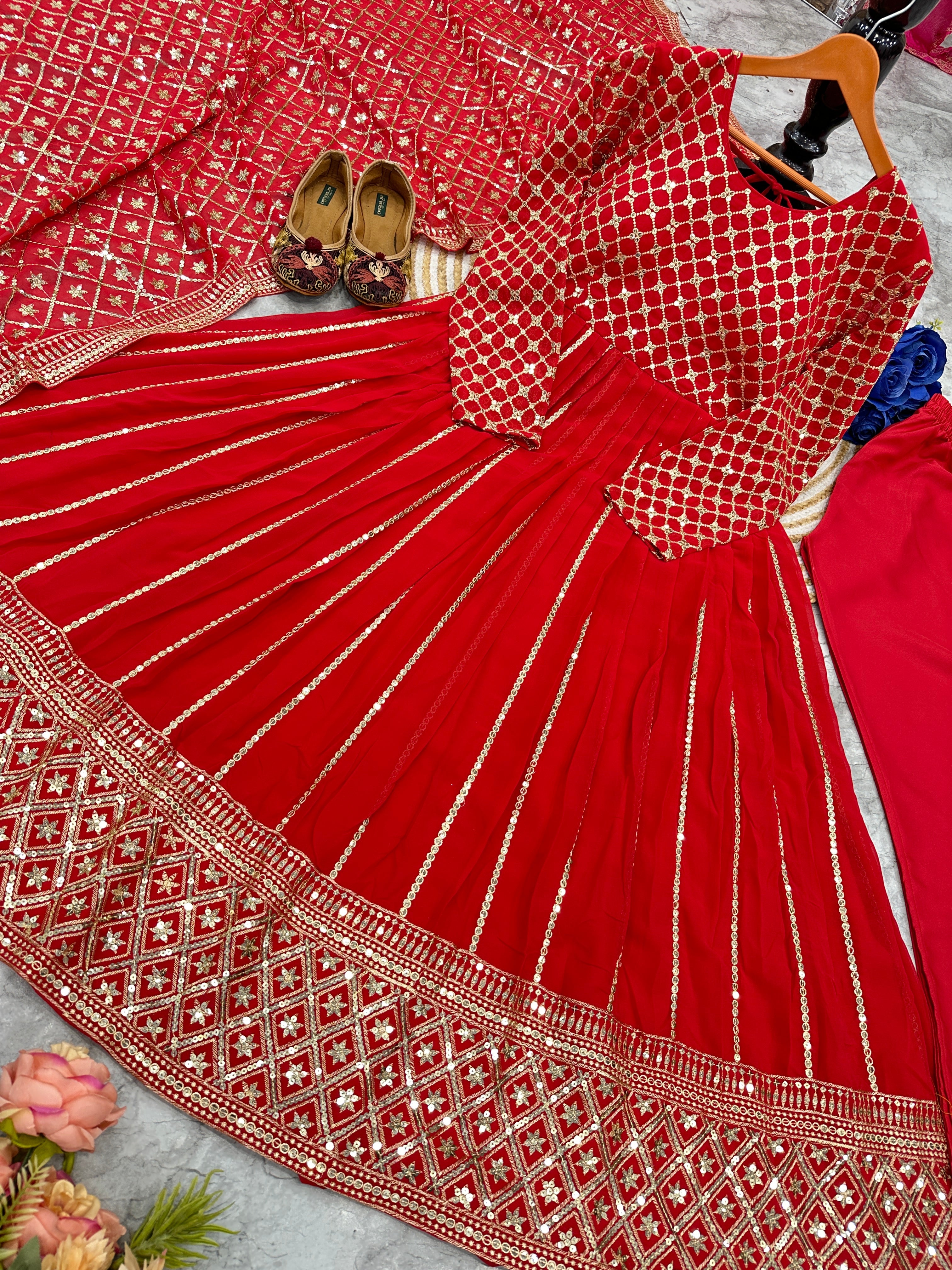 Designer Party Wear Look Anarkali Gown Pent And Dupatta