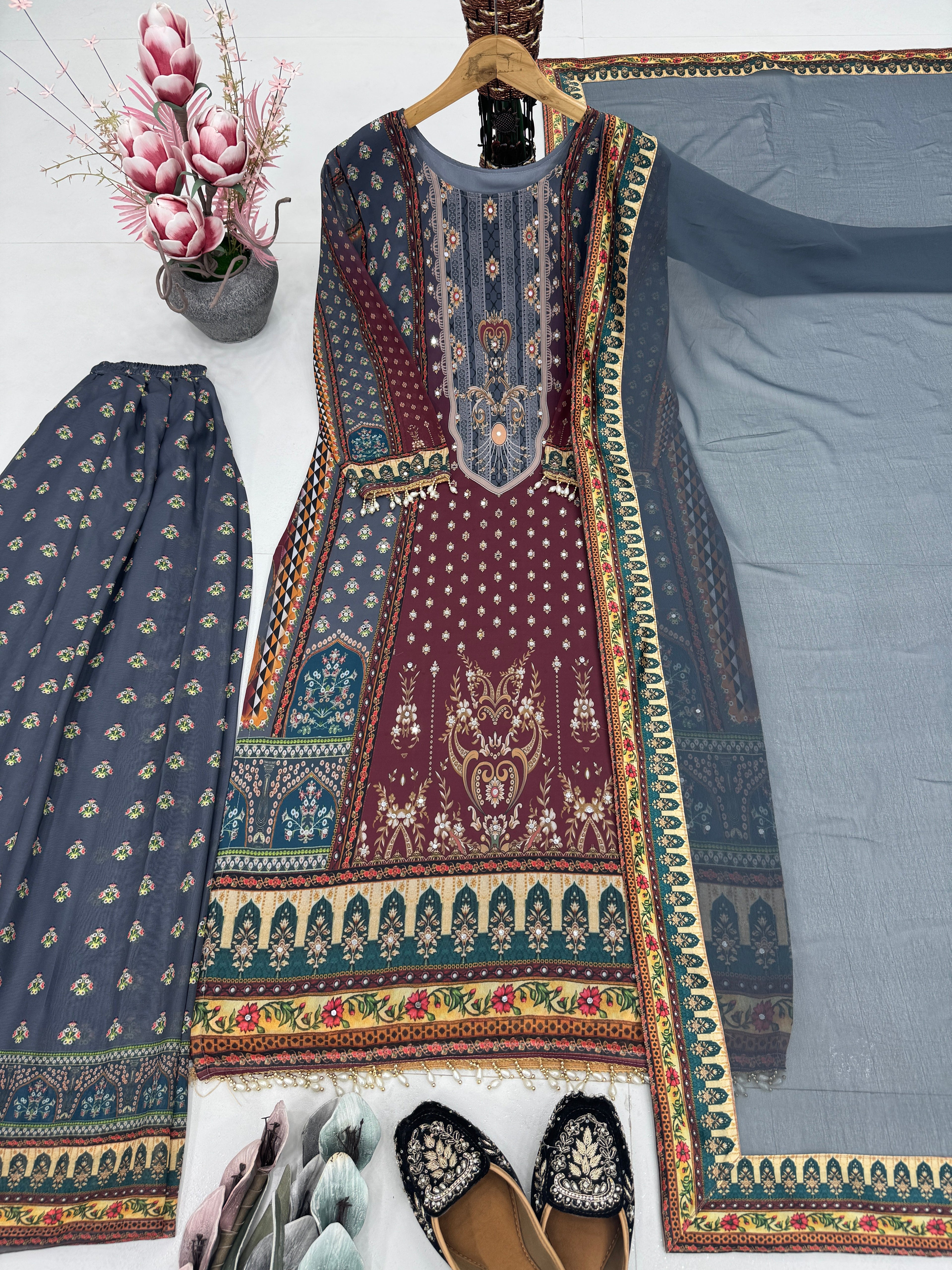 Beautiful Salwar Suit With Digital Print Hand Work