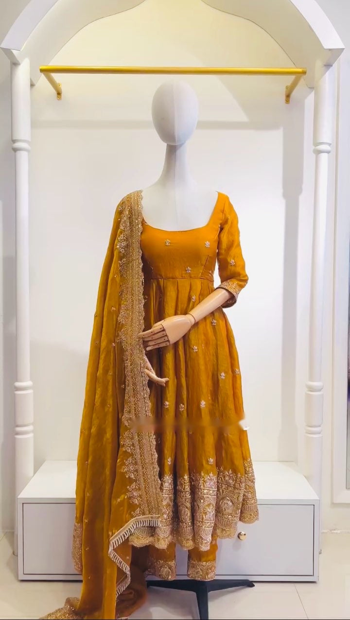Beautiful Gown -Pent And Dupatta With Embroidery Sequence Work