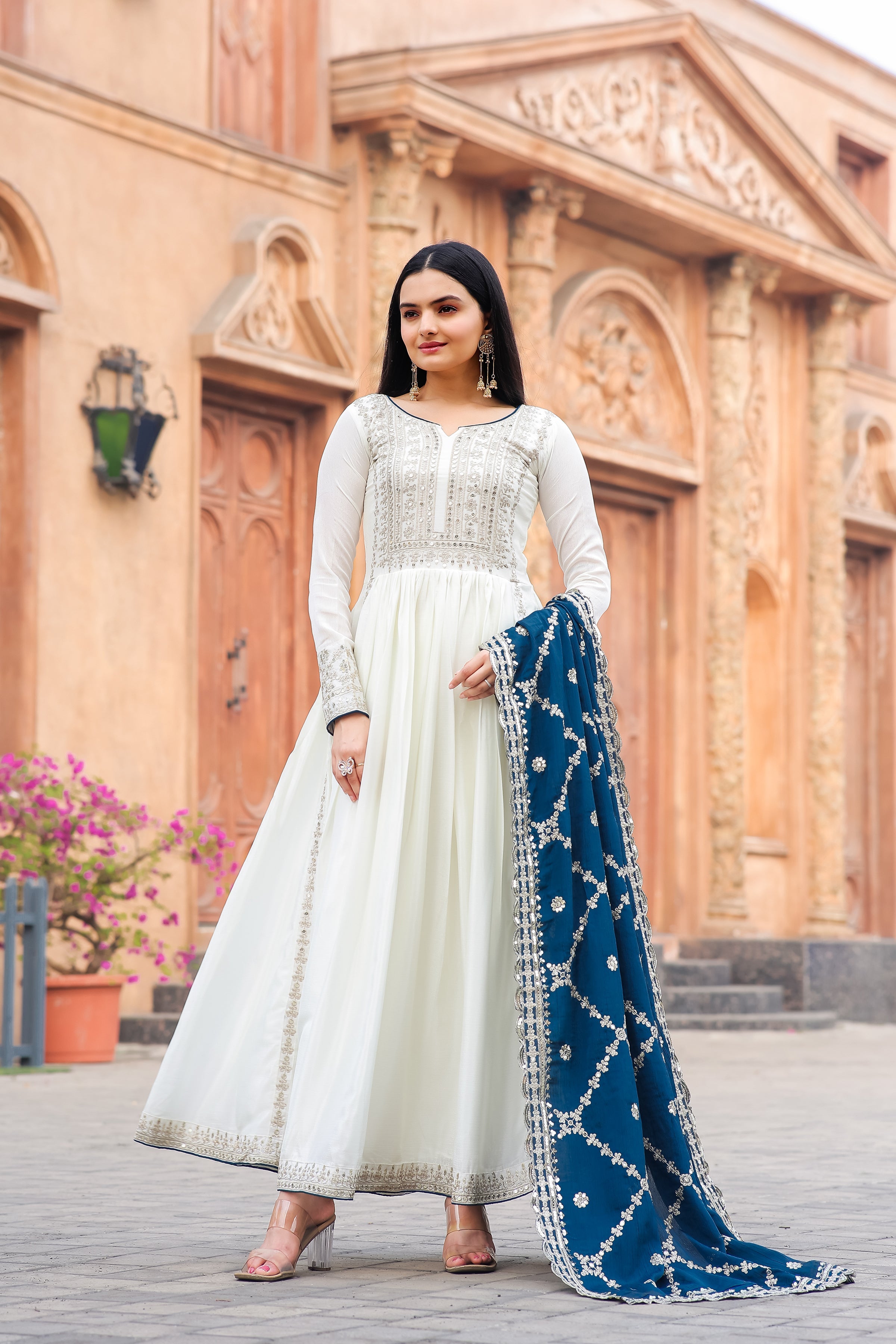 Fancy Anarkali Gown, Dupatta & Bottom Set