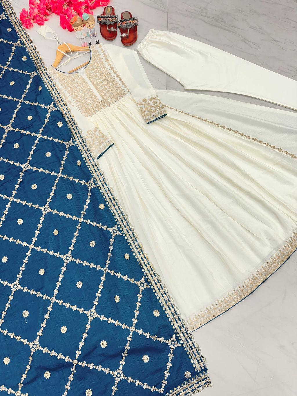 Fancy Anarkali Gown, Dupatta & Bottom Set