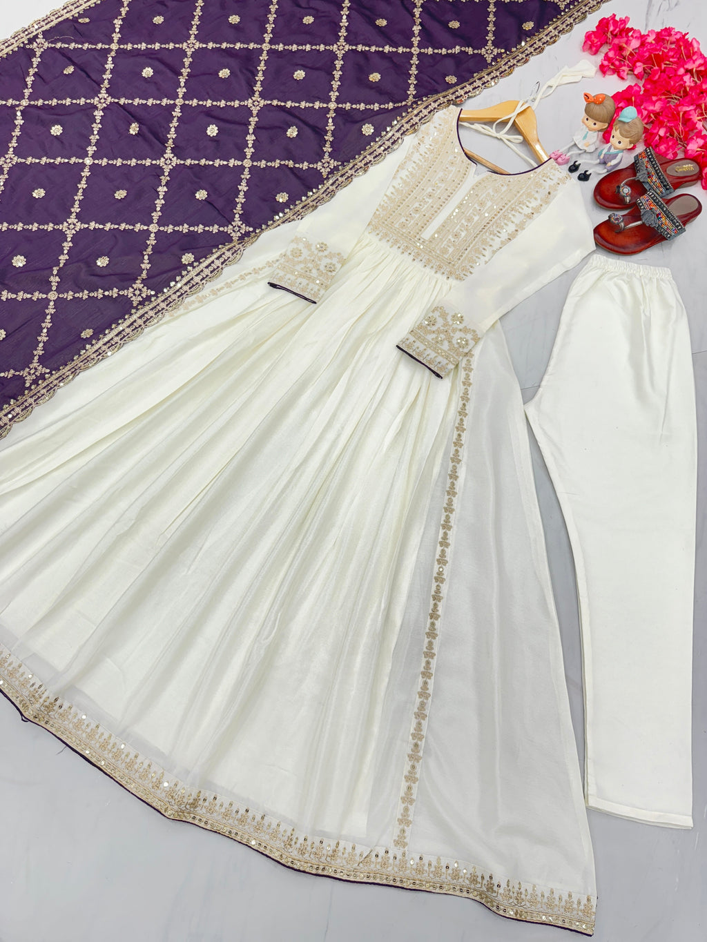 Fancy Anarkali Gown, Dupatta & Bottom Set