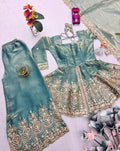 Party Wear Look Suit Set With Embroidery Sequins With Real Mirror Work