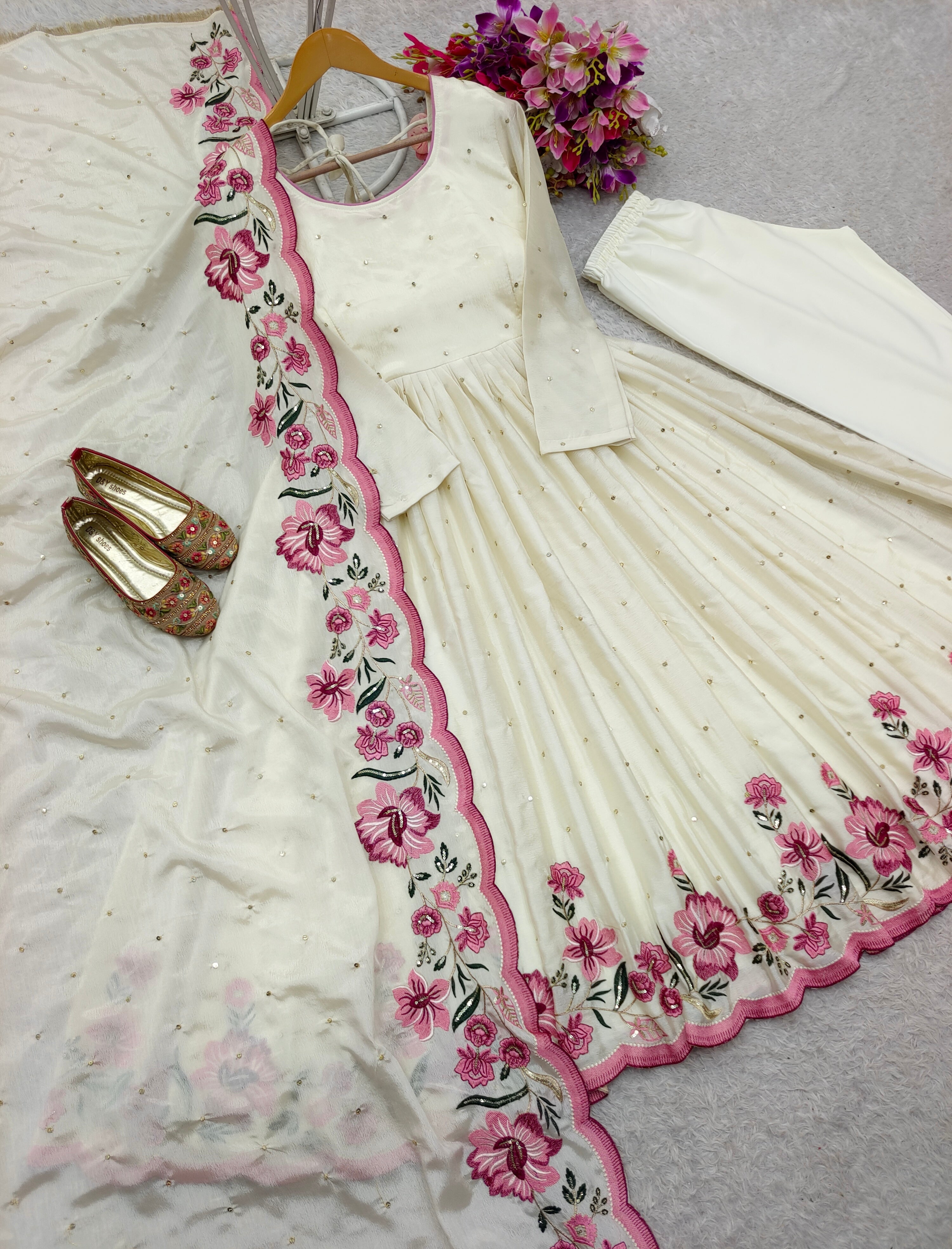 Beautiful Party Wear Gown -Pent And Dupatta Embroidery Sequence Work