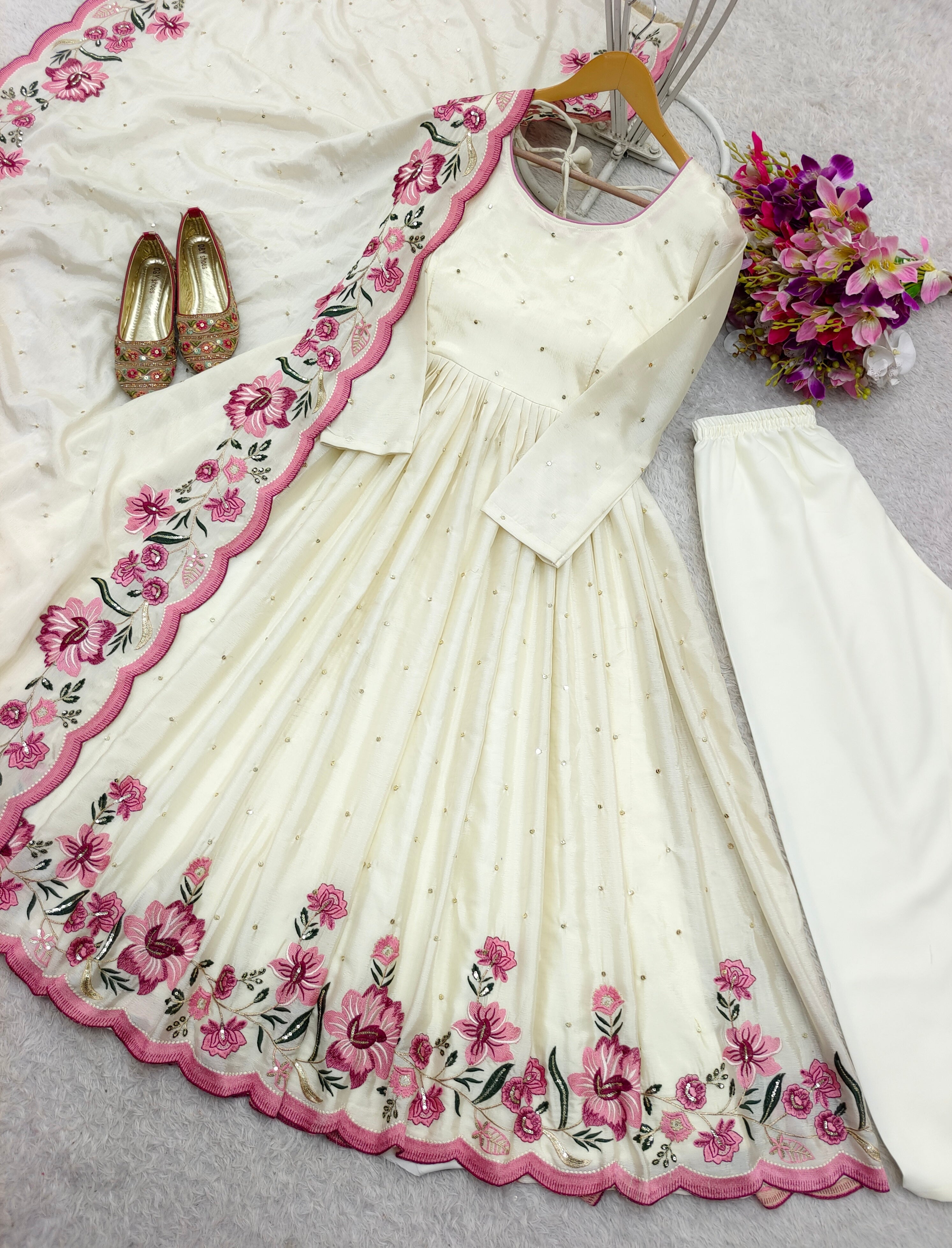 Beautiful Party Wear Gown -Pent And Dupatta Embroidery Sequence Work