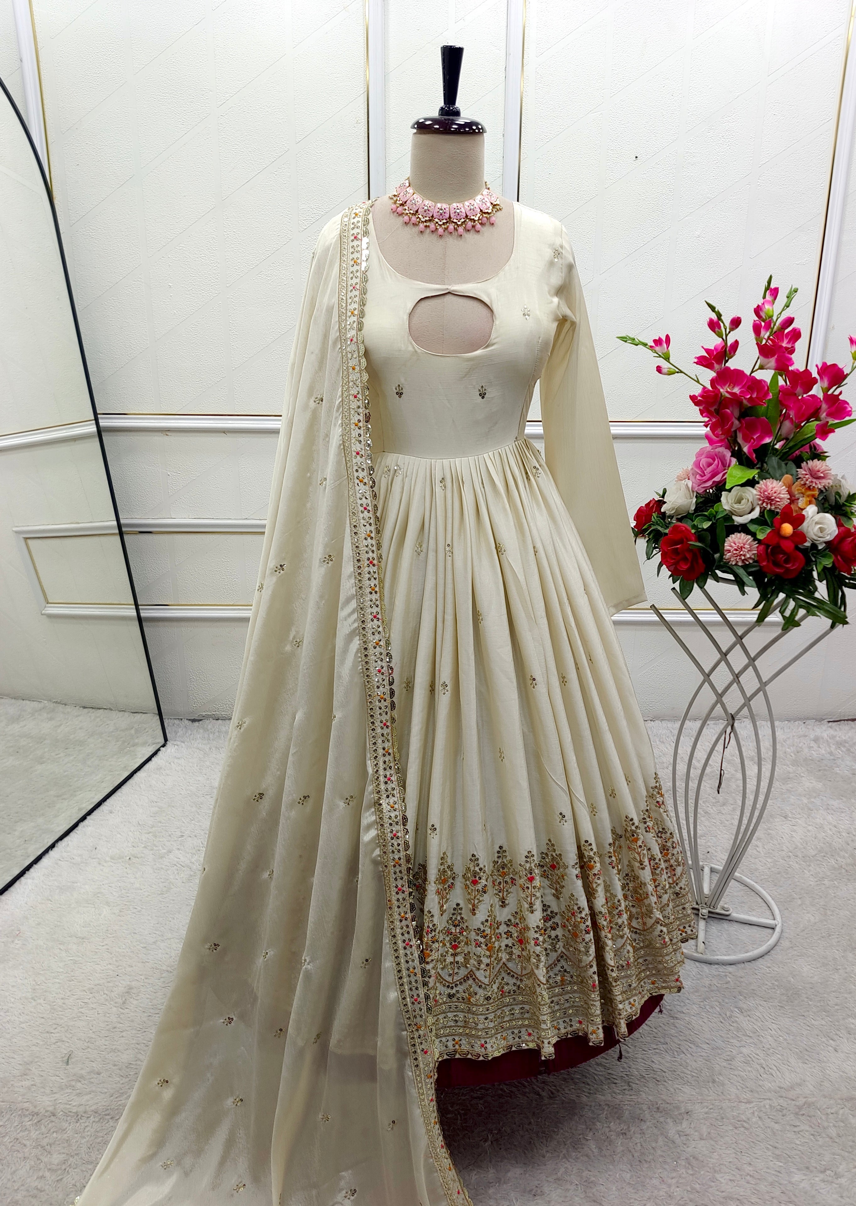 Beautiful Gown -Pent And Dupatta With Embroidery Sequence Work