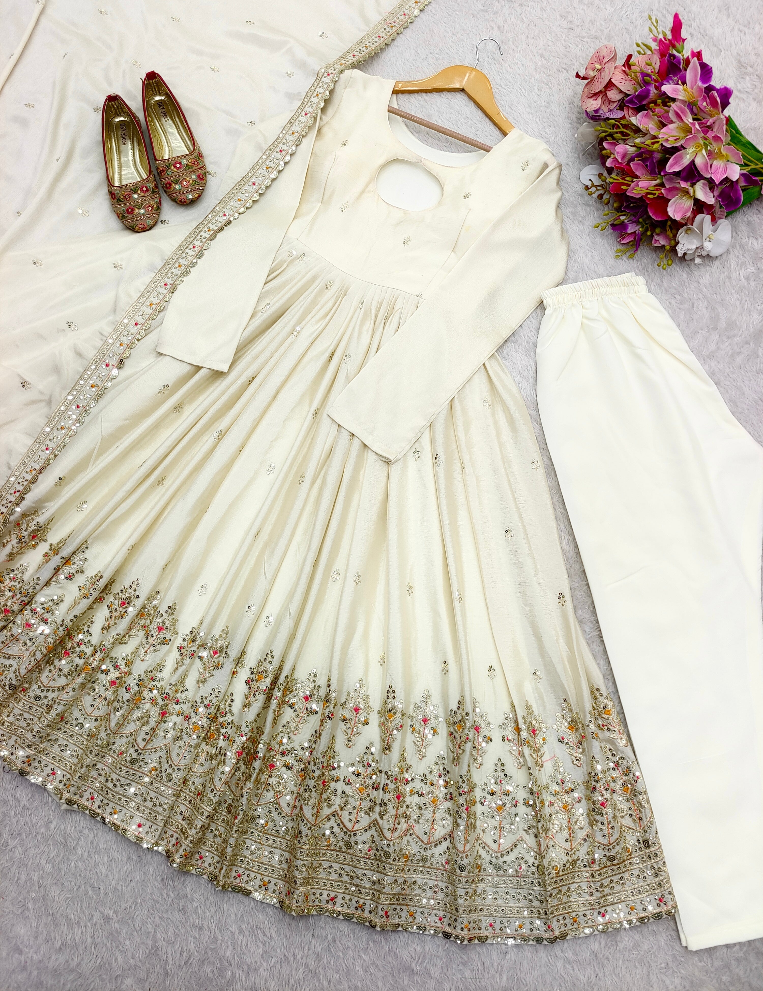 Beautiful Gown -Pent And Dupatta With Embroidery Sequence Work