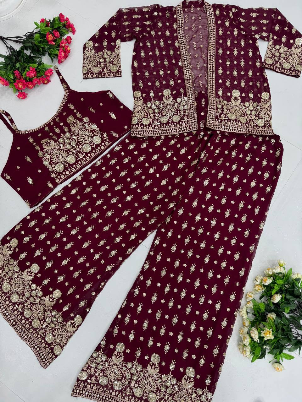 Designer Party Wear Koti Blouse Suit Set