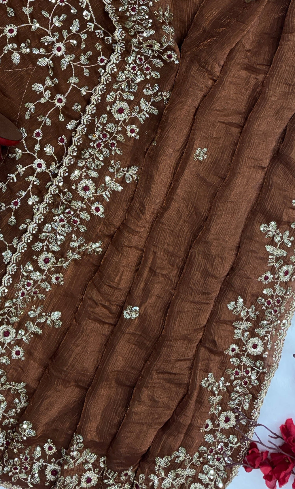 Party Wear Saree With Beautiful Sequence Embroidery Work