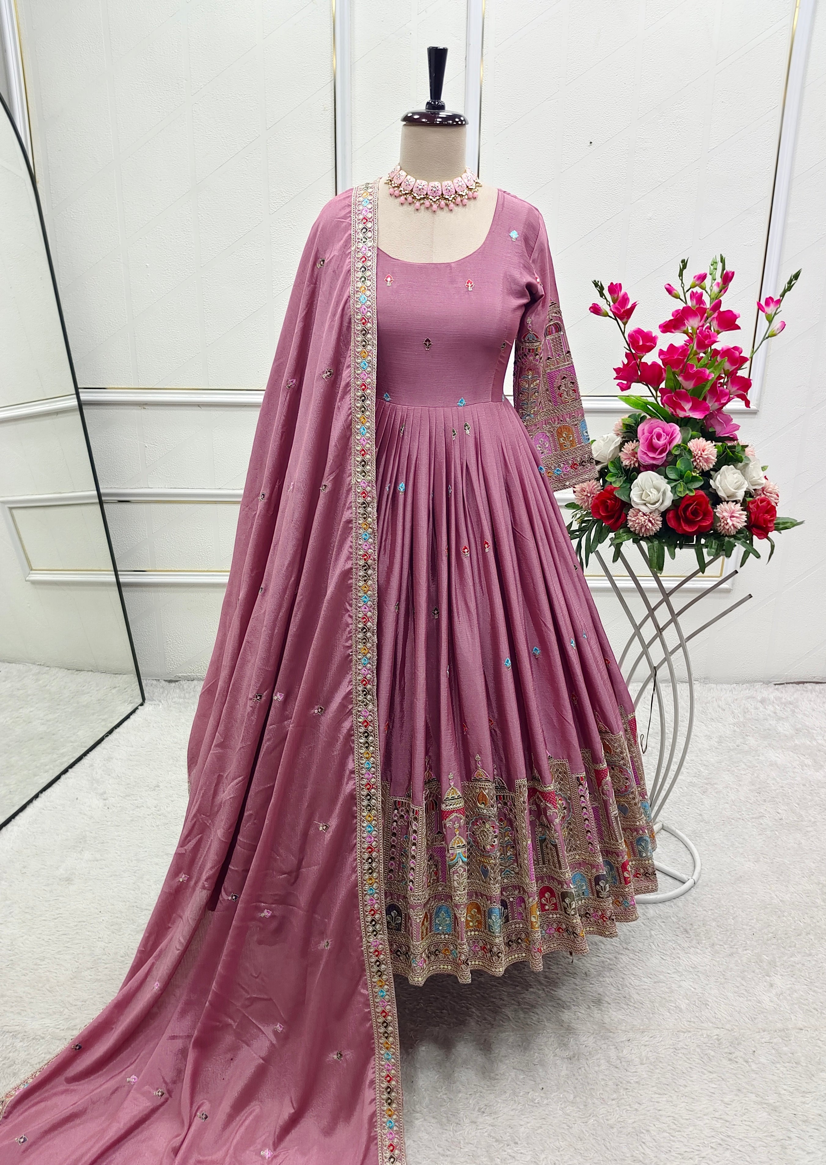 Beautiful Party Wear Anarkali Gown-Pent And Dupatta