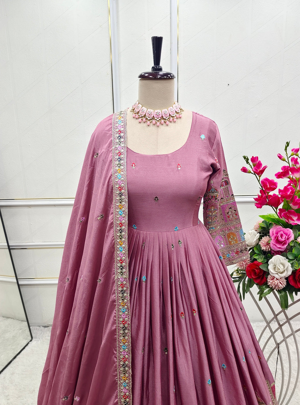 Beautiful Party Wear Anarkali Gown-Pent And Dupatta