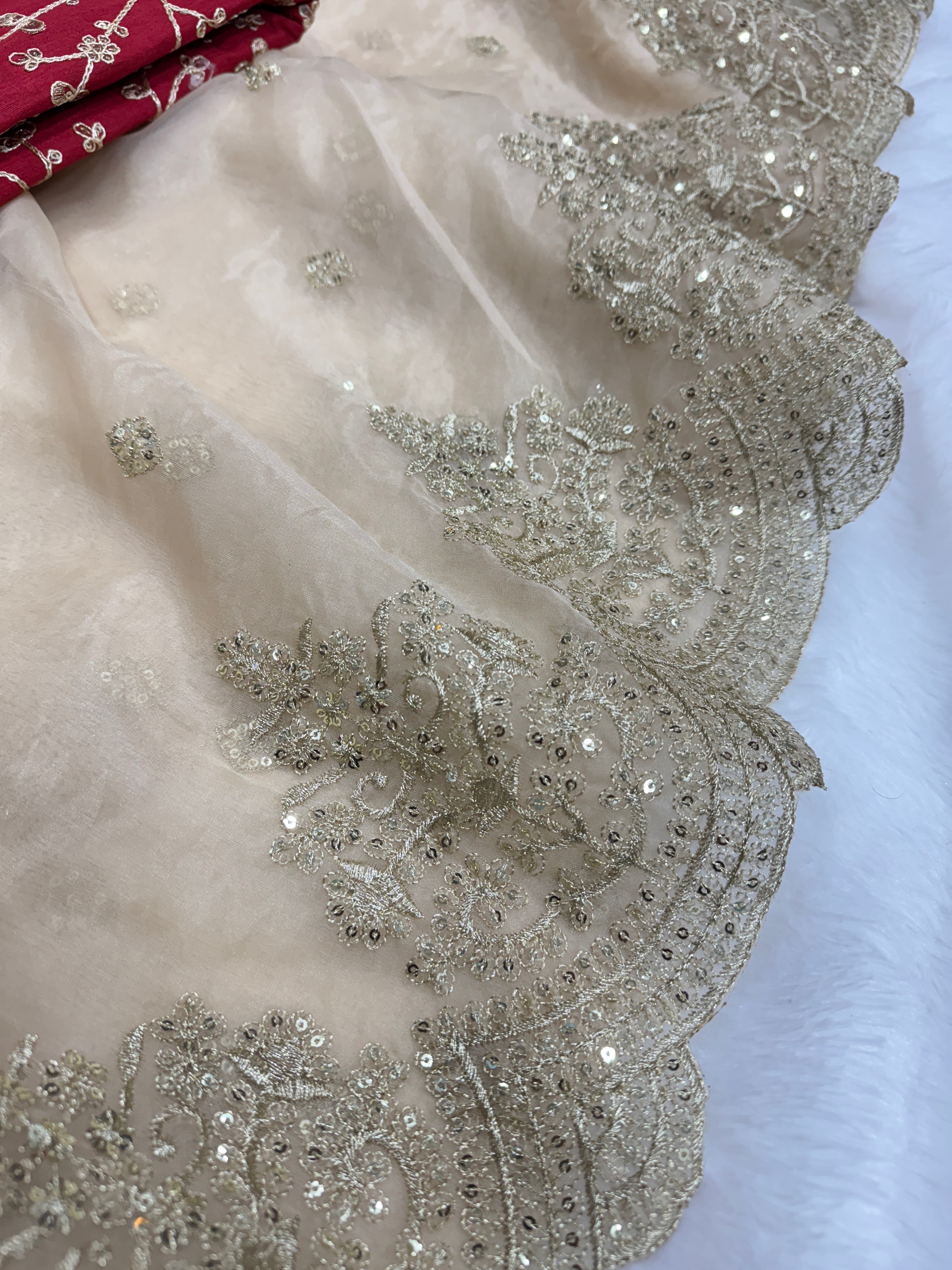 सीक्वेंस और ज़री कढ़ाई वाली पार्टी वेयर साड़ी