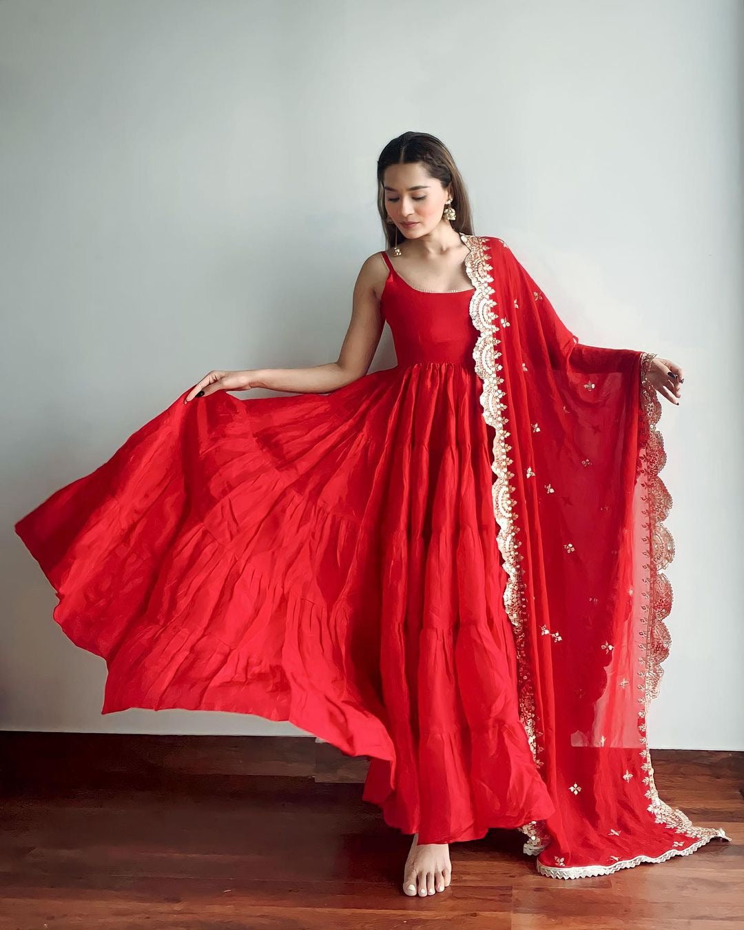 Beautiful Anarkali Gown With With Fully Ruffle Flair With Dupatta