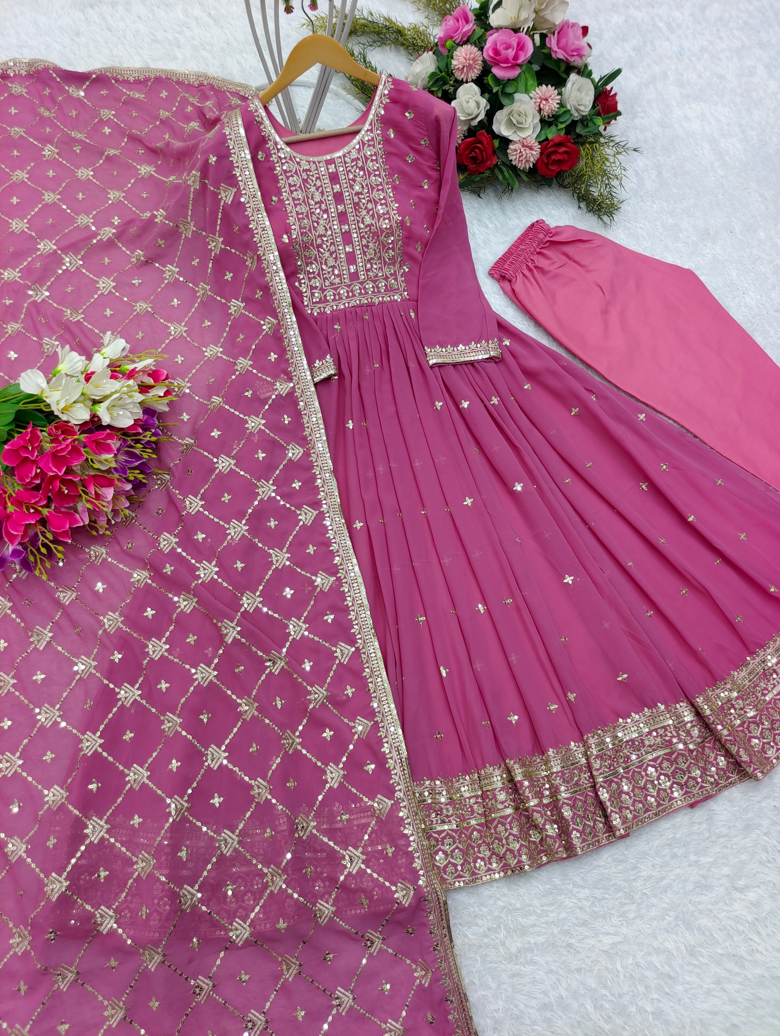 Beautiful Party Wear Gown -Pent And Designer Dupatta