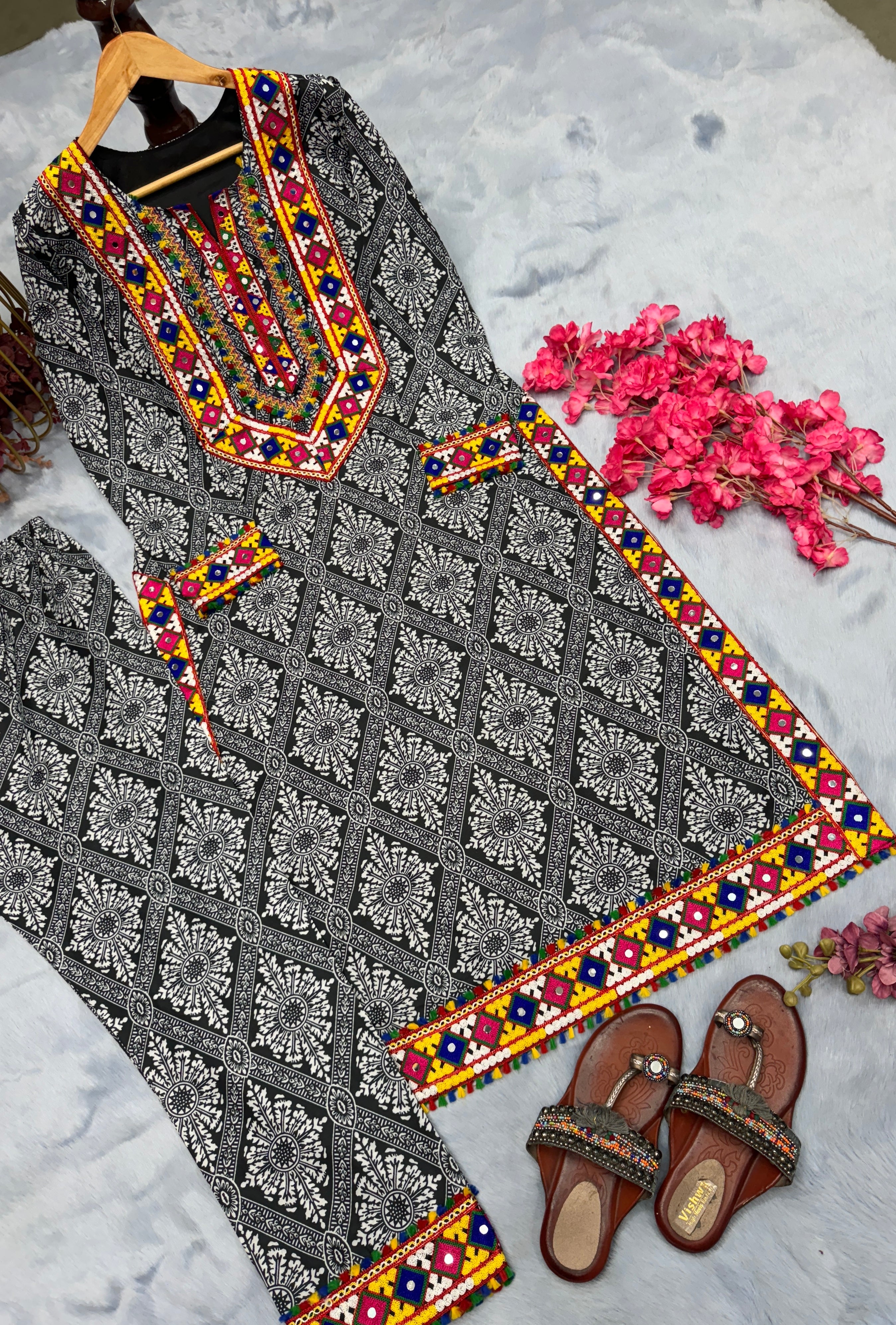 Party Wear Look Top & Bottom With Digital Print With Embroidery Work